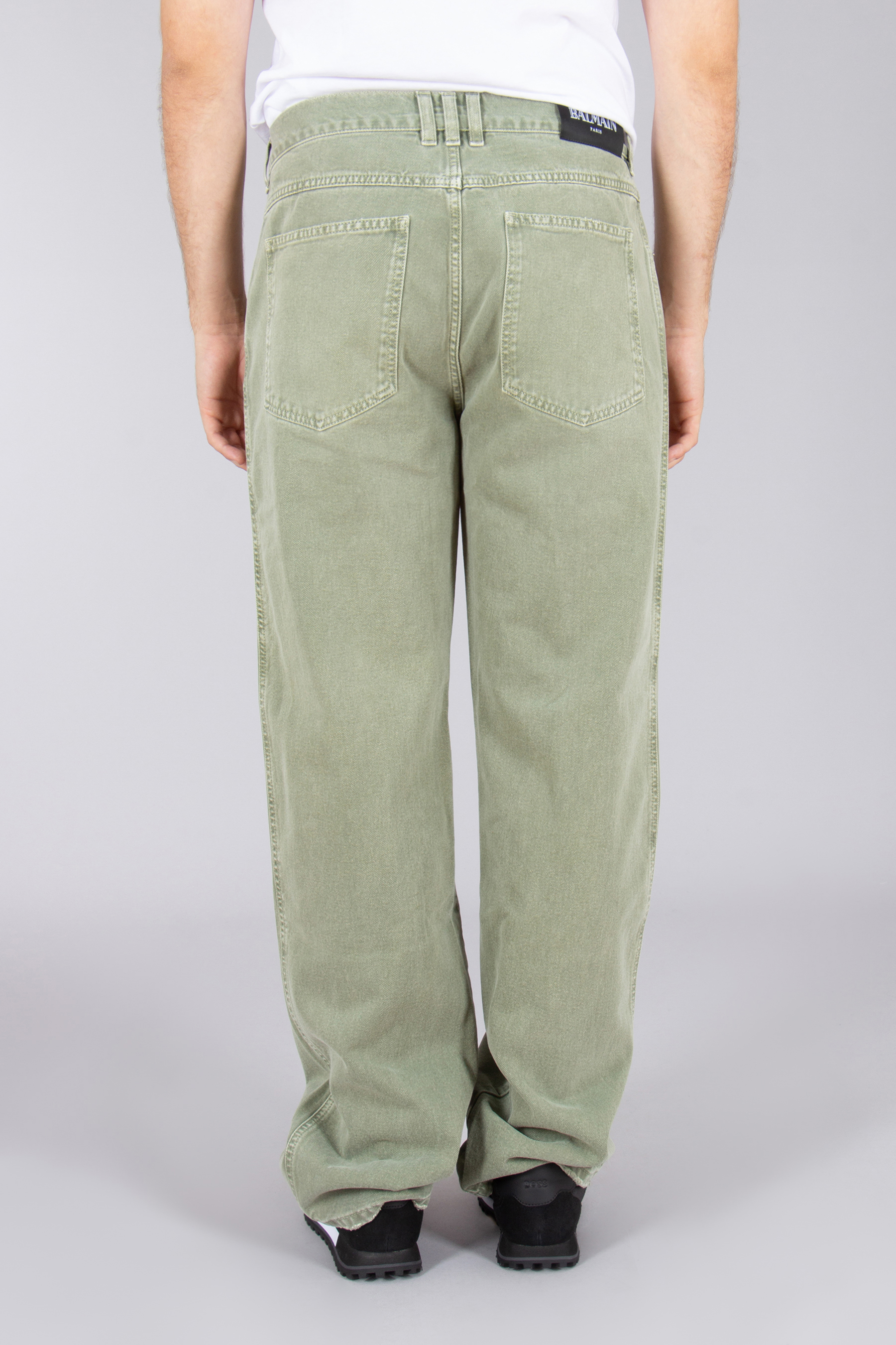 BALMAIN Loose Fit Cotton Denim Jeans Bekleidung, Hosen, Dekoration für Zuhause, Leinen, Khaki