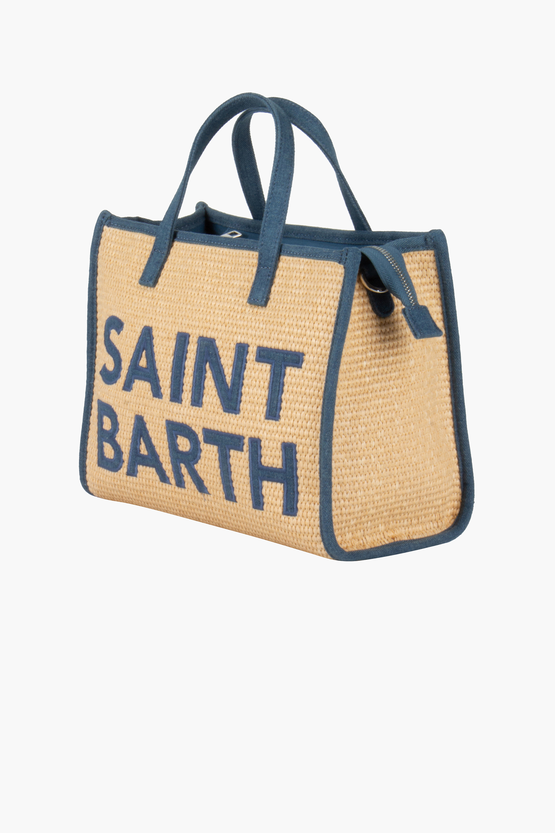 MC 2 SAINT BARTH Embroidered Denim Pantch Vivian Mid Straw Bag Zubehor, Tasche, Handtasche, Tragetasche