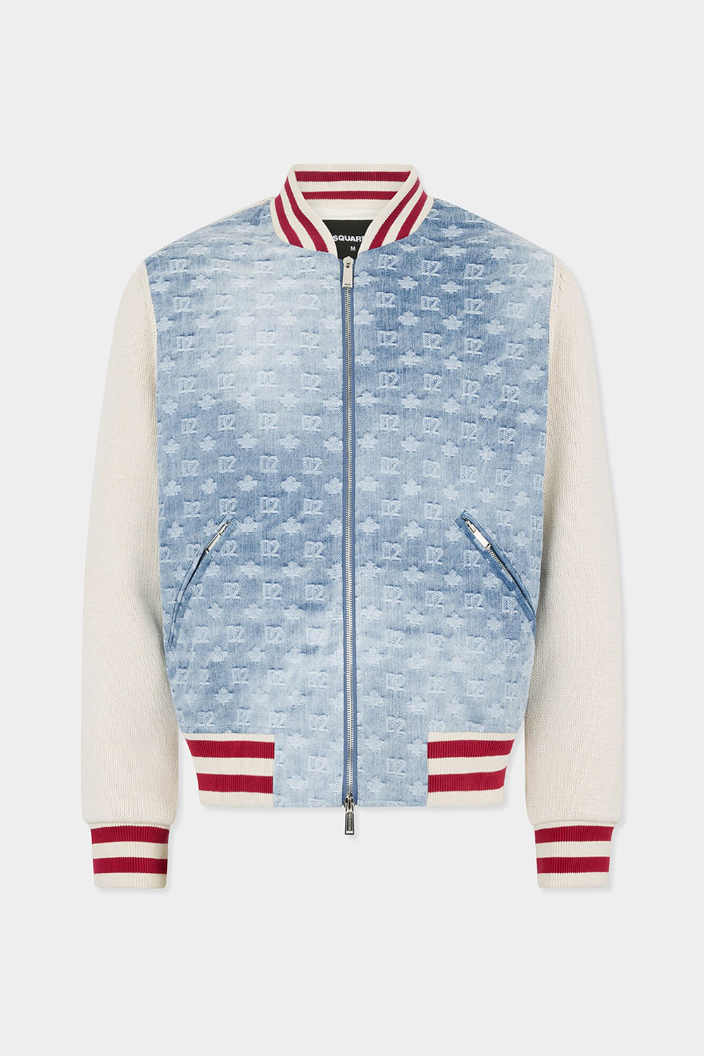 DSQUARED2 Regular Fit Knit Cotton & Monogrammed Denim Bomber Jacket