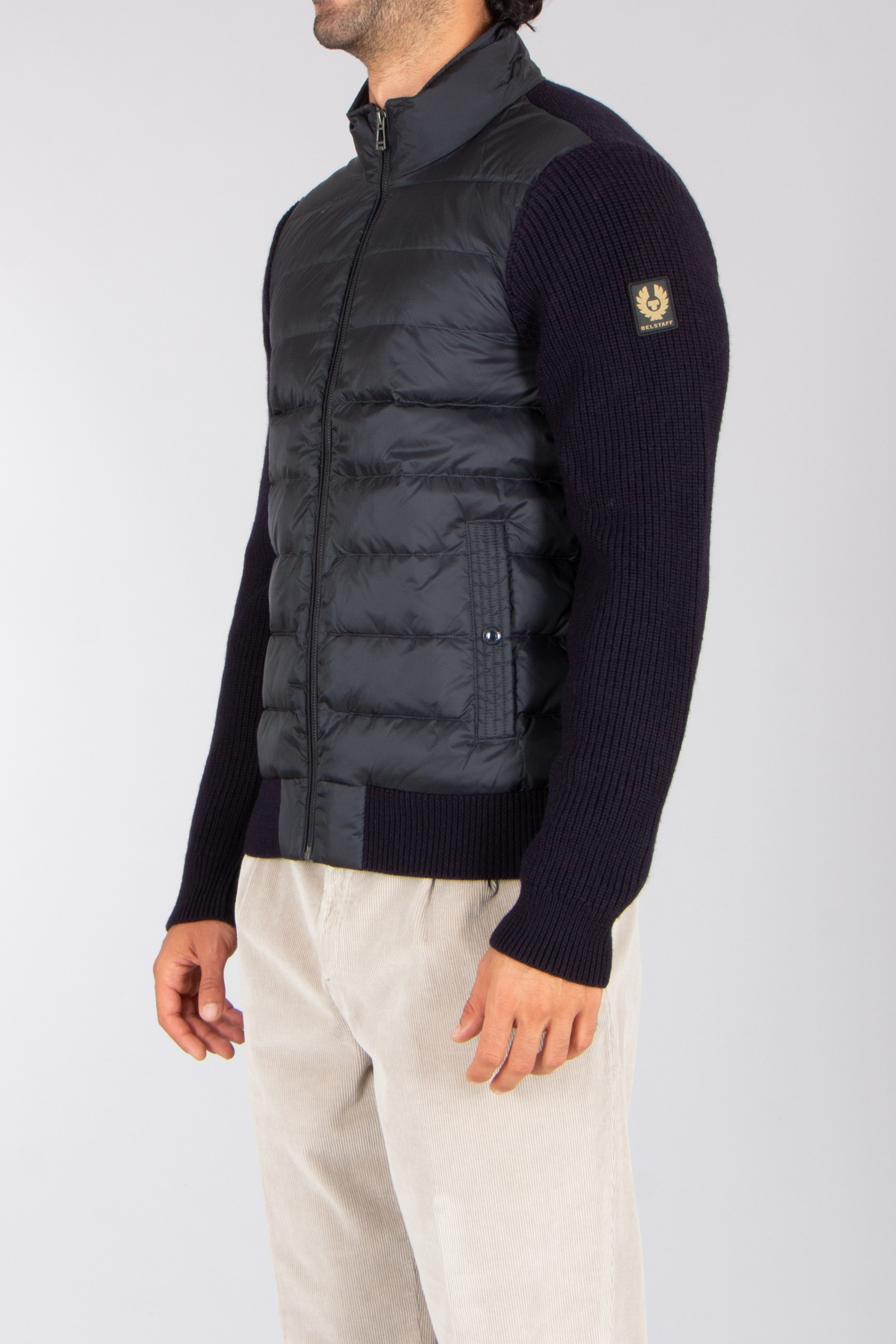 BELSTAFF Regular Fit Down Padded Wool Cardigan Circuiteer Bekleidung, Mantel, Weste, Jacke, Pullover