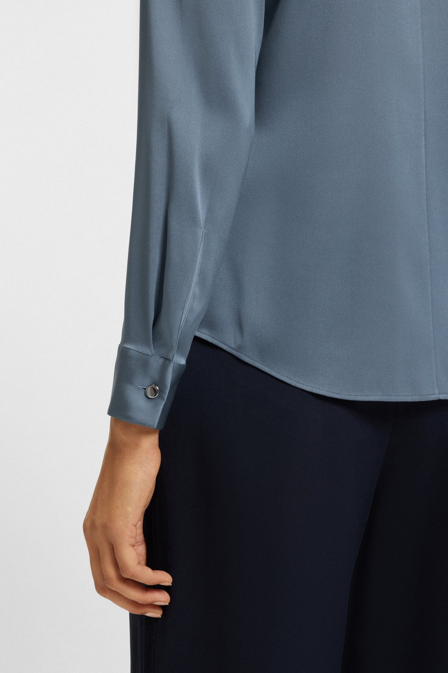 BOSS Regular Fit Stretch Silk Blouse Banorah Bluse, Kleidung, Langarm, Ärmel, Hosen