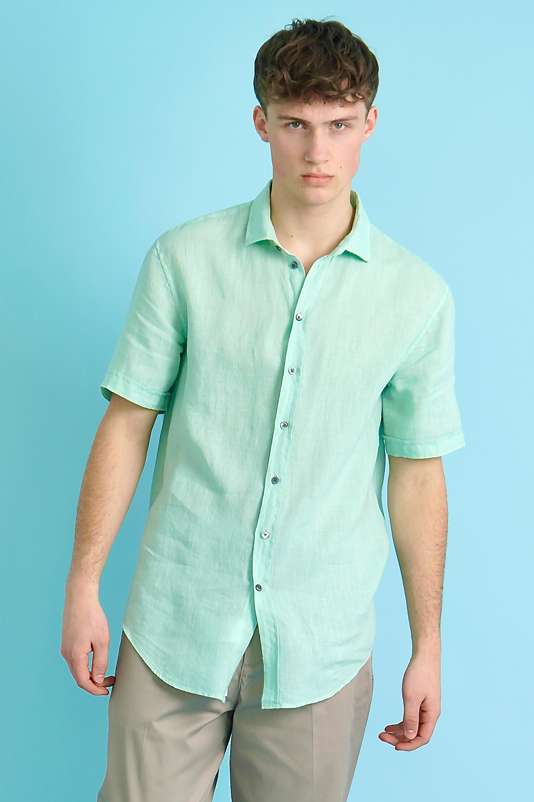 EMPORIO ARMANI Short Sleeve Linen Shirt EMPORIO ARMANI Short Sleeve Linen Shirt
