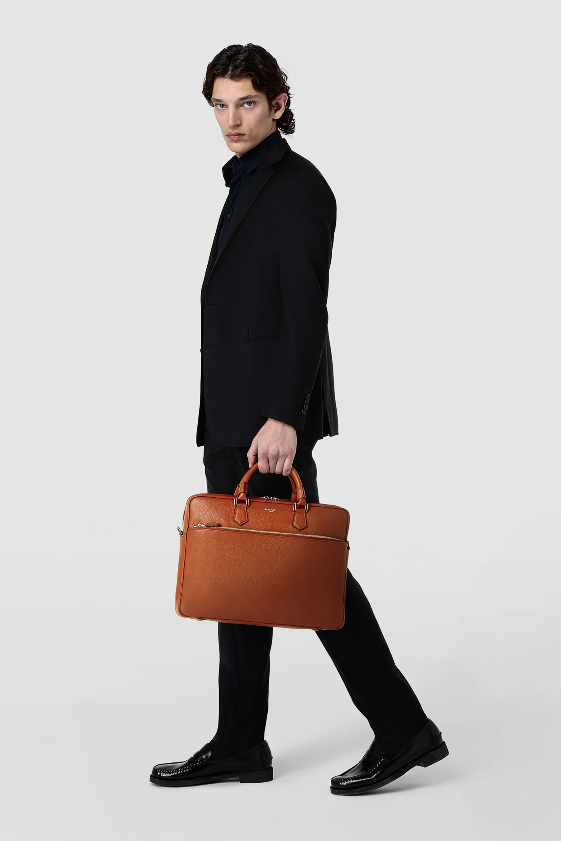 SERAPIAN Slim Cashmere Leather Briefcase SERAPIAN Slim Cashmere Leather Briefcase