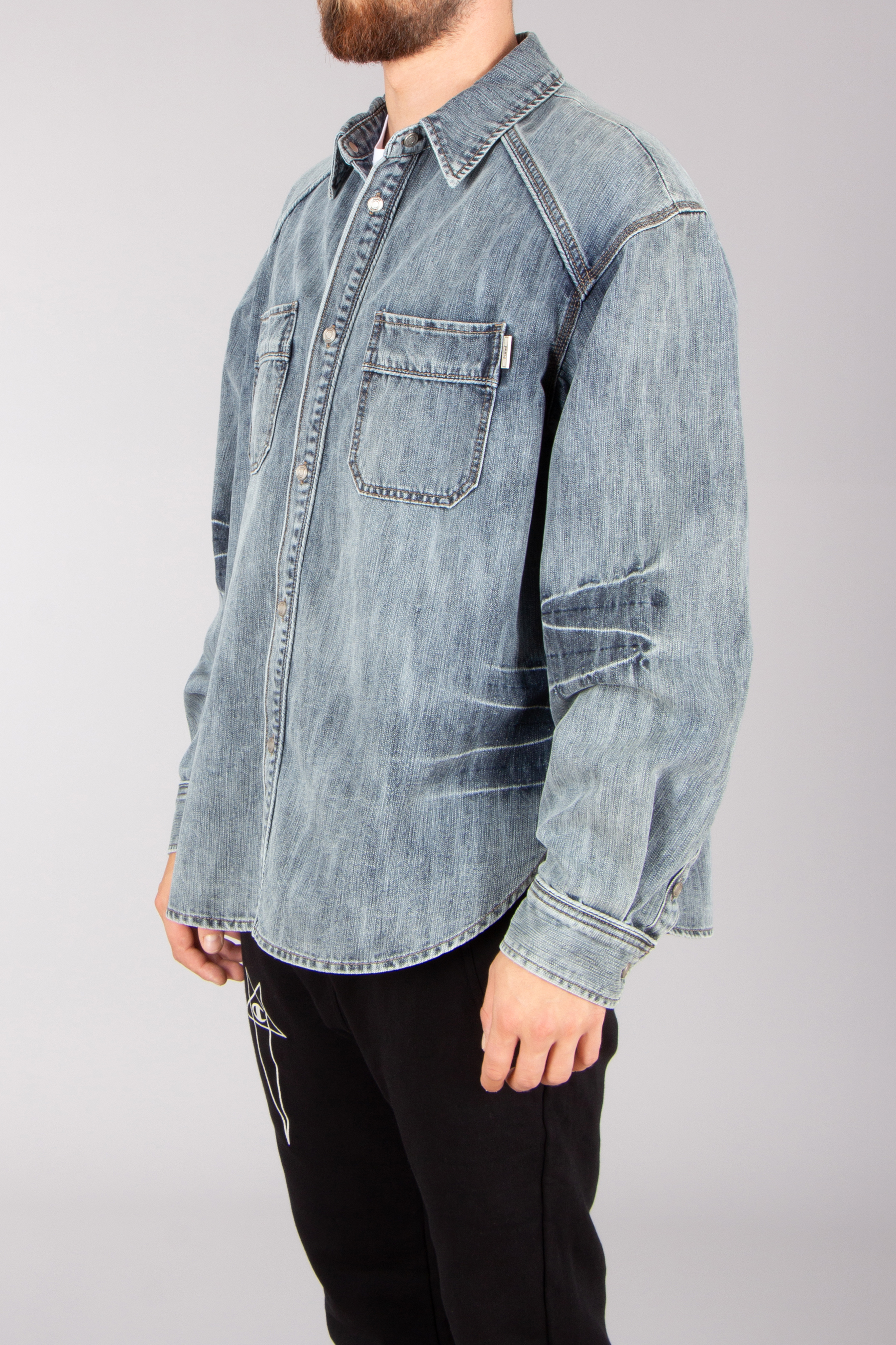 JUUN.J Loose Fit Domingo Wash Cotton Blend Denim Overshirt JUUN.J Loose Fit Domingo Wash Cotton Blend Denim Overshirt