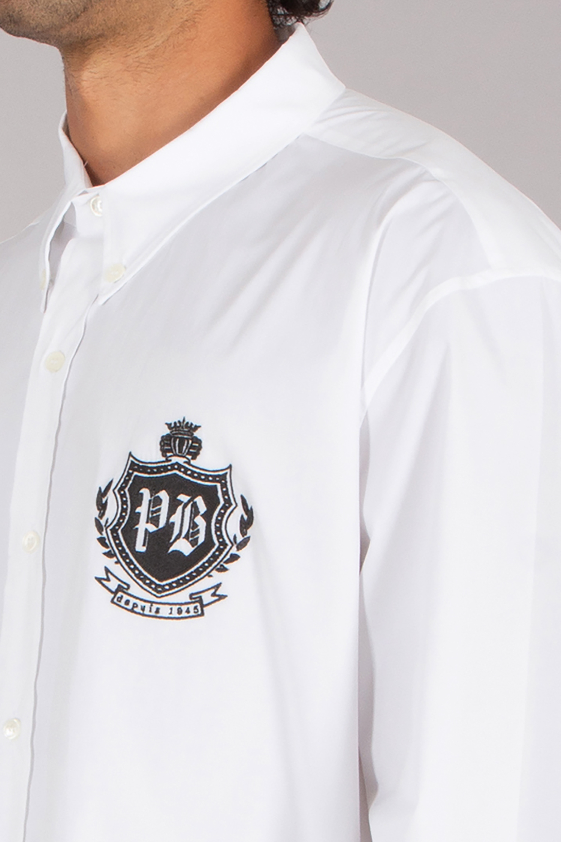 BALMAIN Regular Fit Embroidered Cotton Stretch Poplin Button-Down Shirt Bekleidung, Hemd, Langarm, Kleid, Hemd, Logo