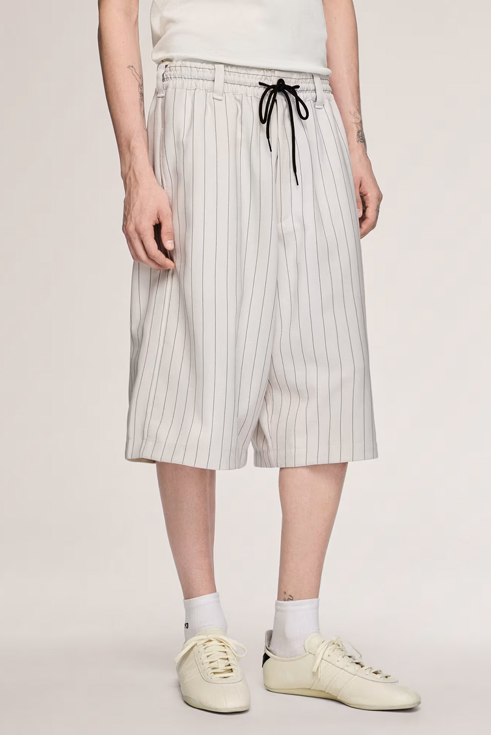 Y-3 Oversized Fit Pinstripe Twill Sport Uniform Shorts