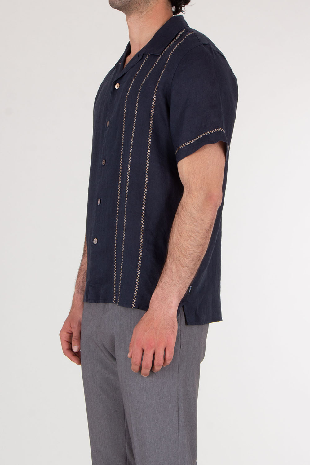 PAUL SMITH Casual-Fit Piece-Dyed Navy Shirt with Embroidery