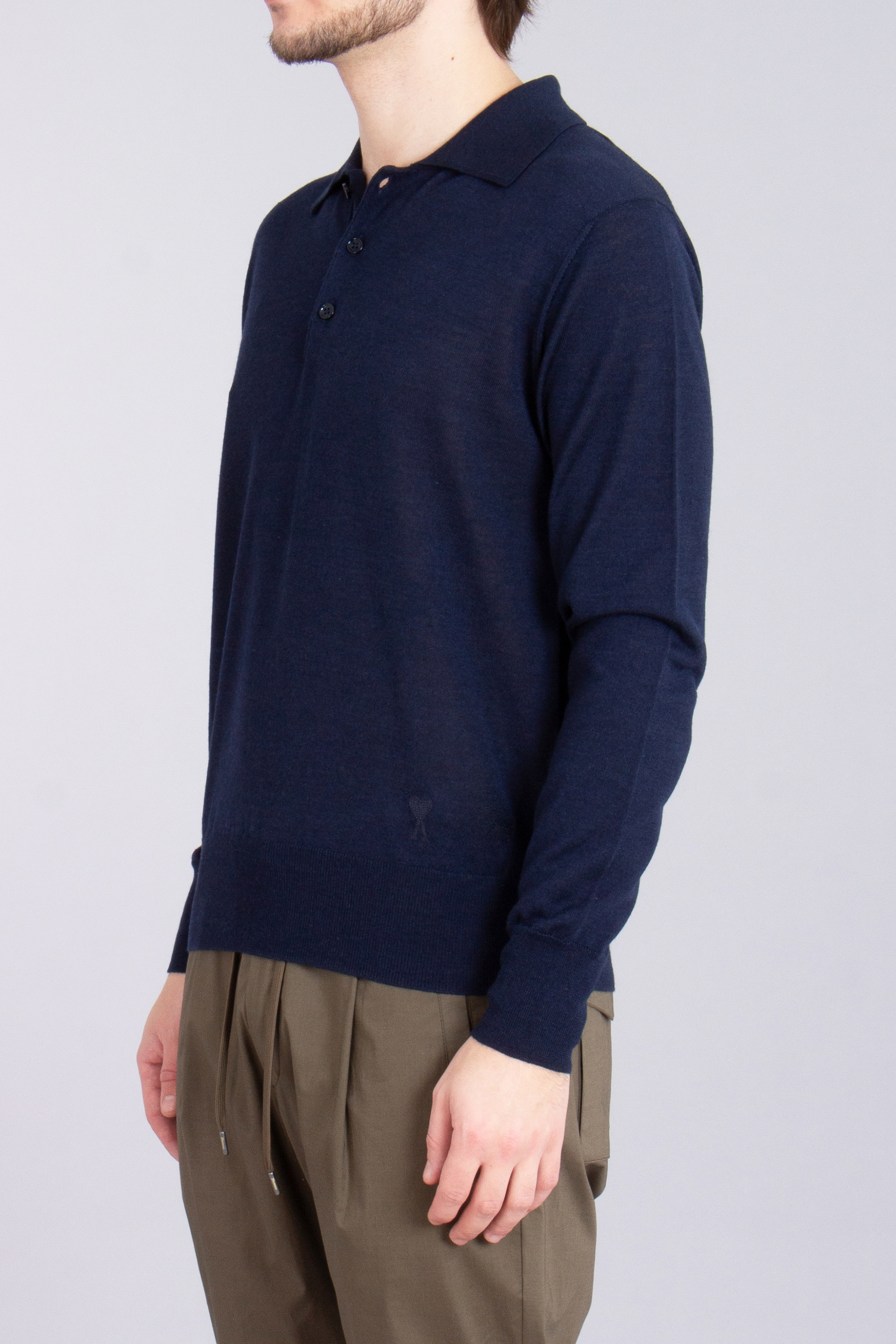 AMI PARIS Ami De Coeur Extrafine Wool-Silk Blend Knit Polo AMI PARIS Ami De Coeur Extrafine Wool-Silk Blend Knit Polo