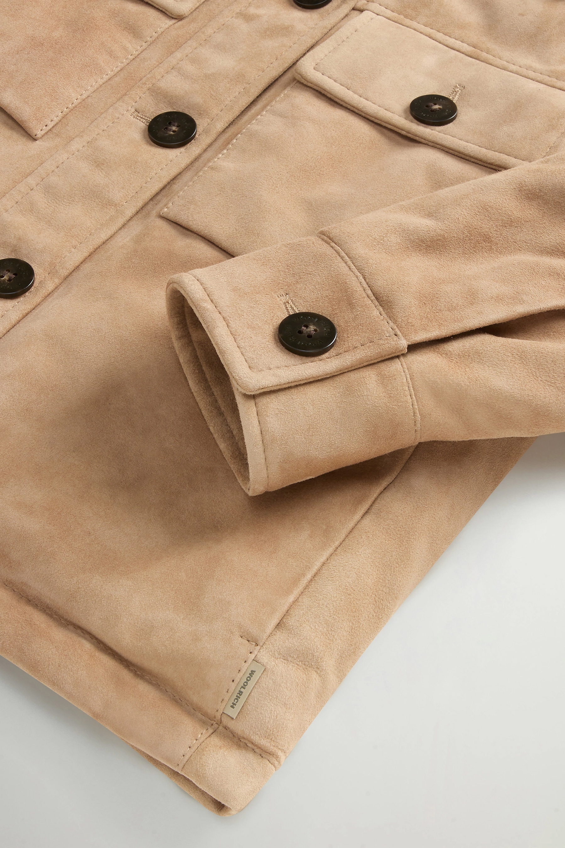 WOOLRICH Regular Fit Shearling Trim Goat Suede Jacket Amber Bekleidung, Mantel, Jacke
