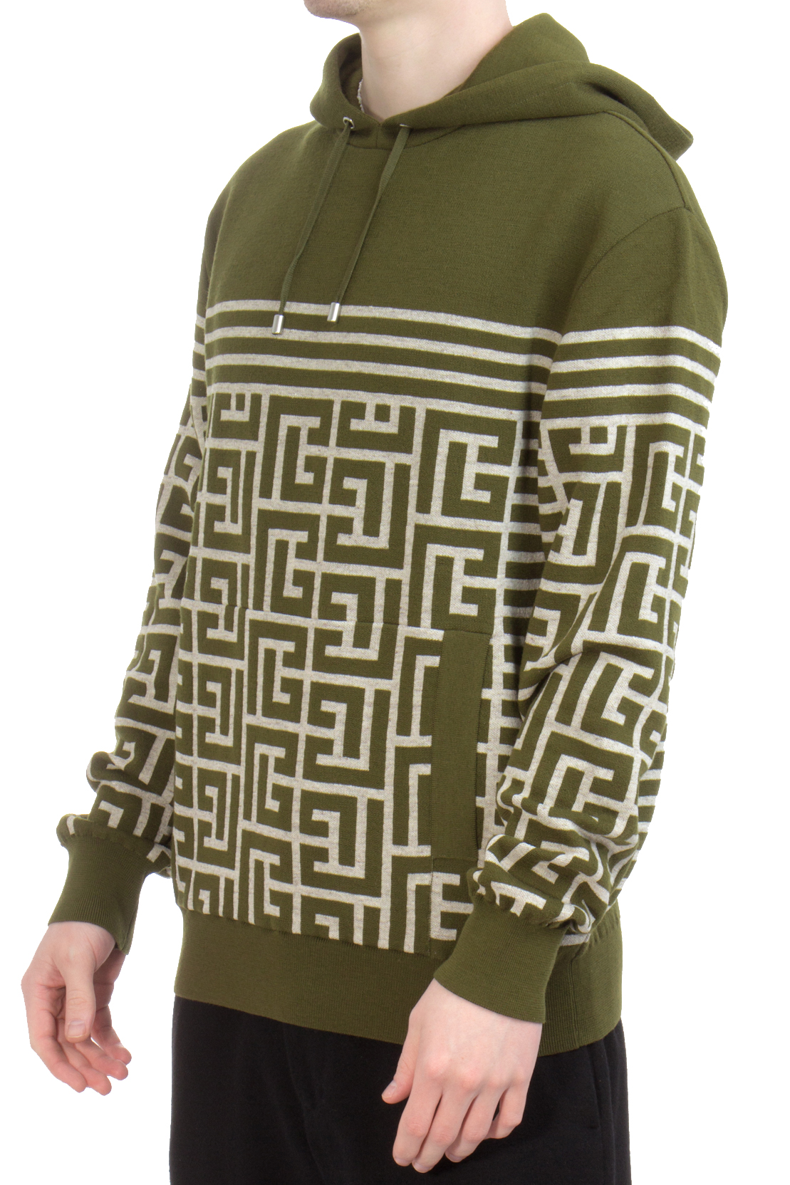 BALMAIN Monogrammed Linen-Wool Blend Knit Hoodie BALMAIN Monogrammed Linen-Wool Blend Knit Hoodie