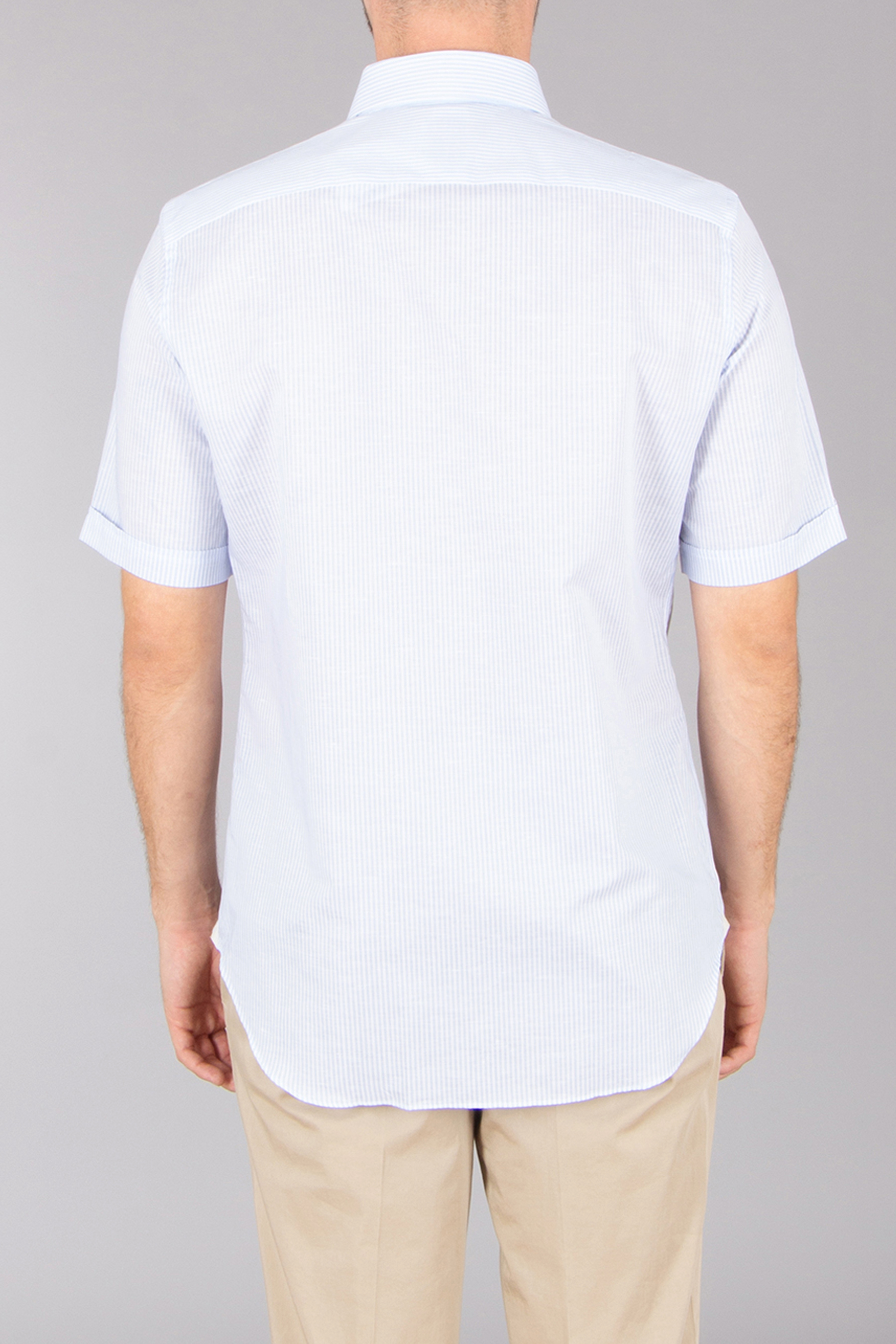EMANUELE MAFFEIS Regular Fit Striped Cotton-Linen Blend Short-Sleeve Shirt Eduardo Casale Leinen, Hemd, T-shirt, Mann, Person
