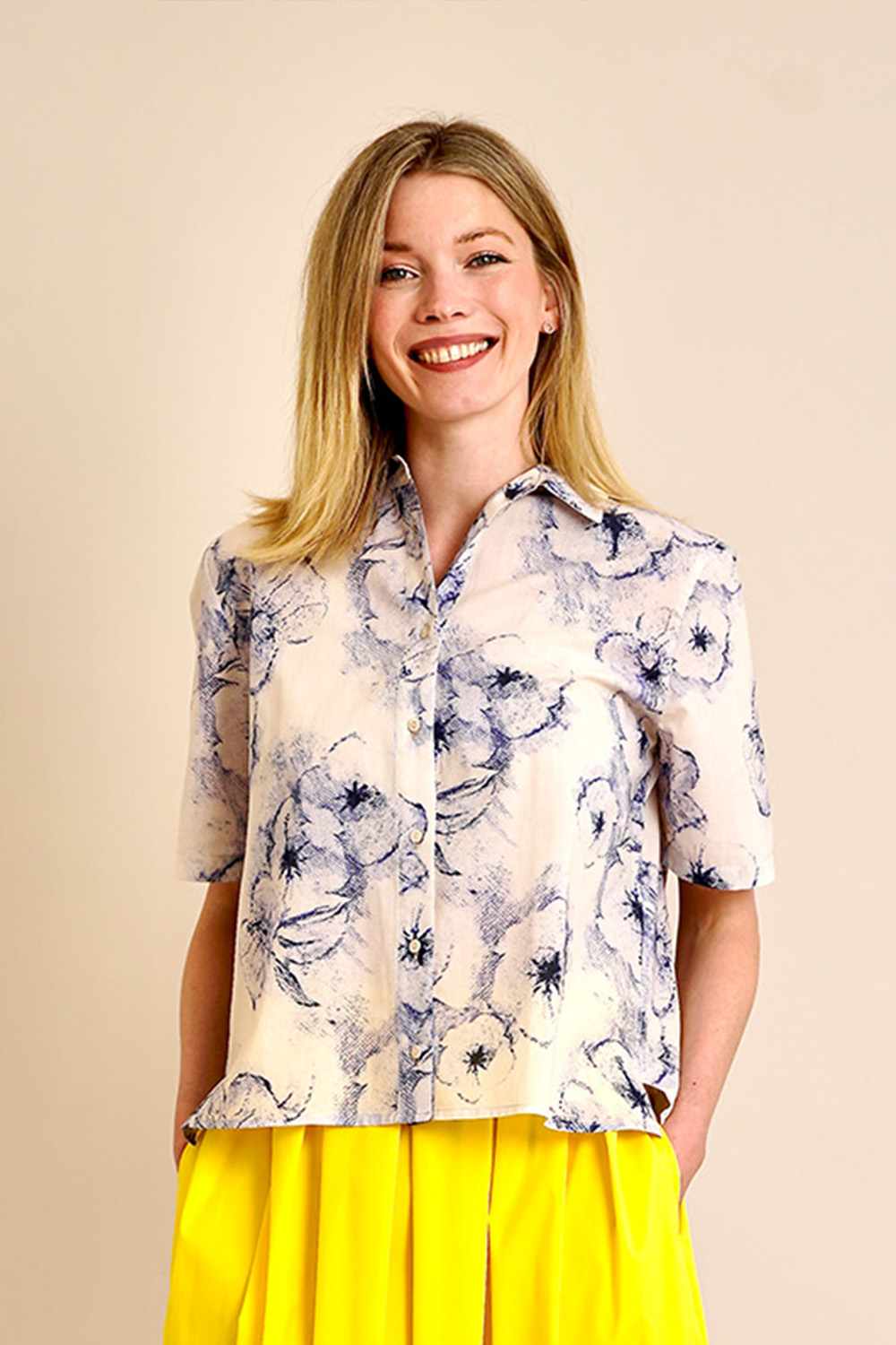 0039 ITALY Relaxed Fit patterned Cotton Blouse 