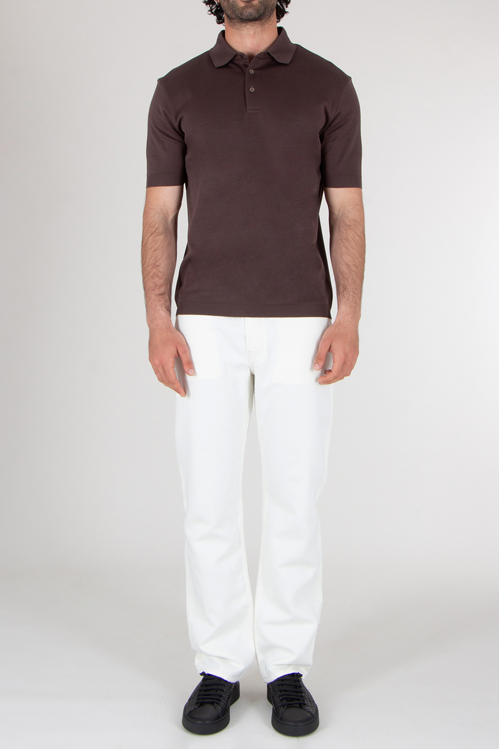 HERNO Regular Fit Cotton Jersey Knit Effect Polo Shirt
