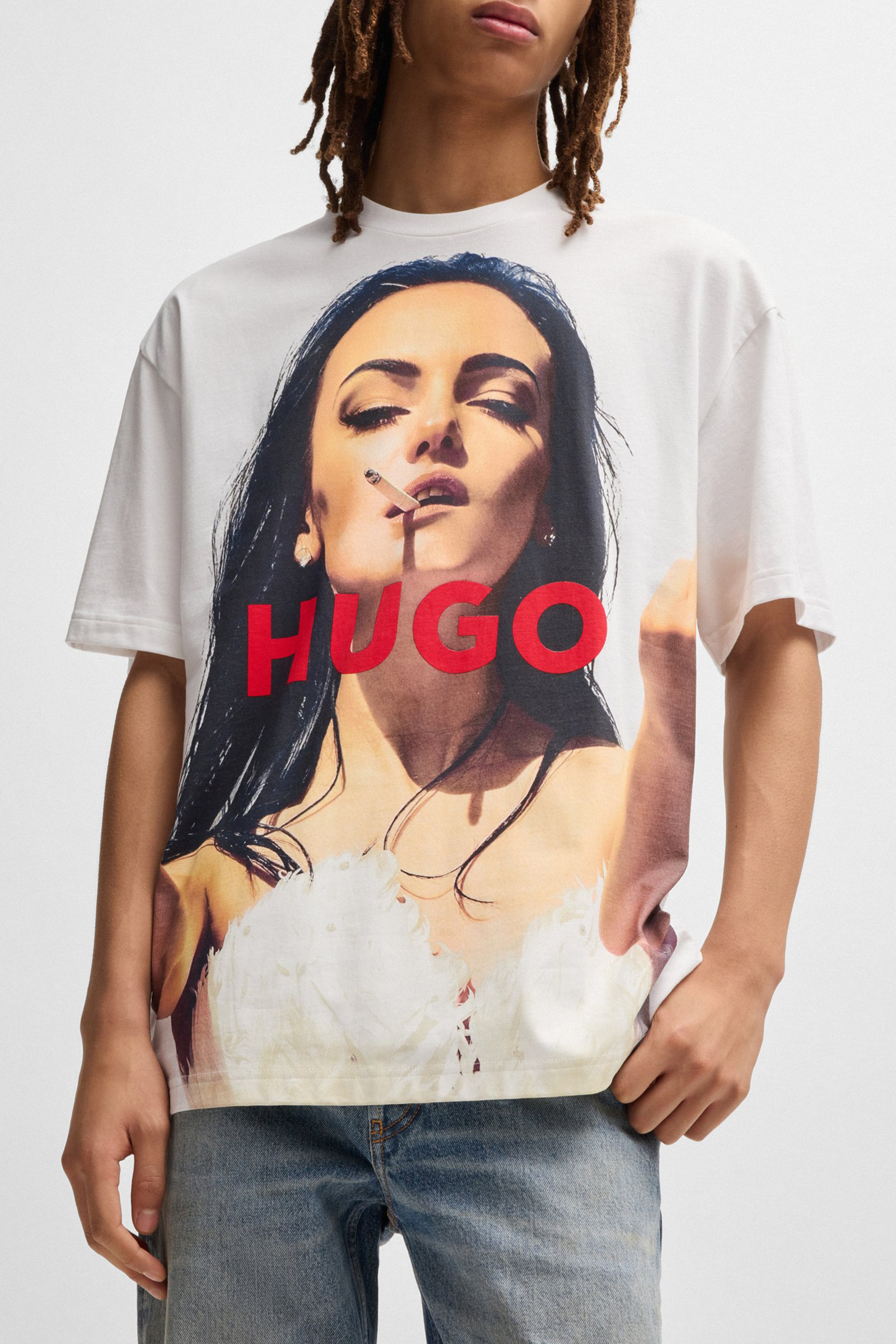 HUGO Oversized Printed Cotton Jersey T-Shirt Duwedie HUGO Oversized Printed Cotton Jersey T-Shirt Duwedie