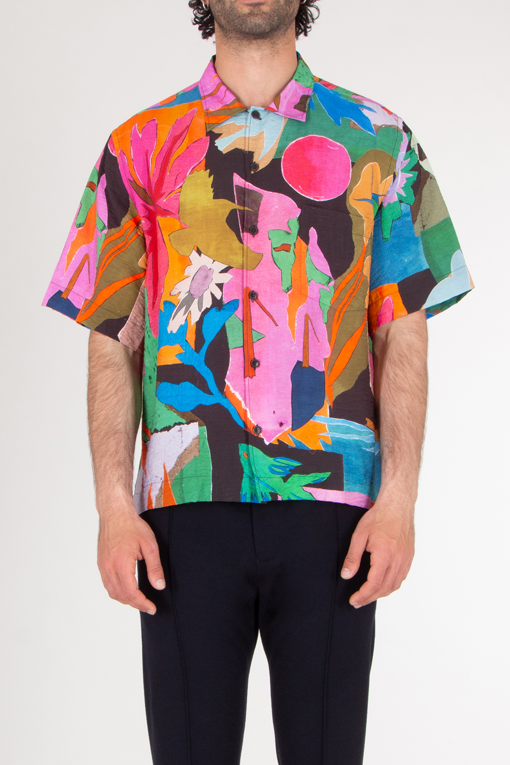 PAUL SMITH 'River Collage' Viscose-Blend Short Sleeve Shirt