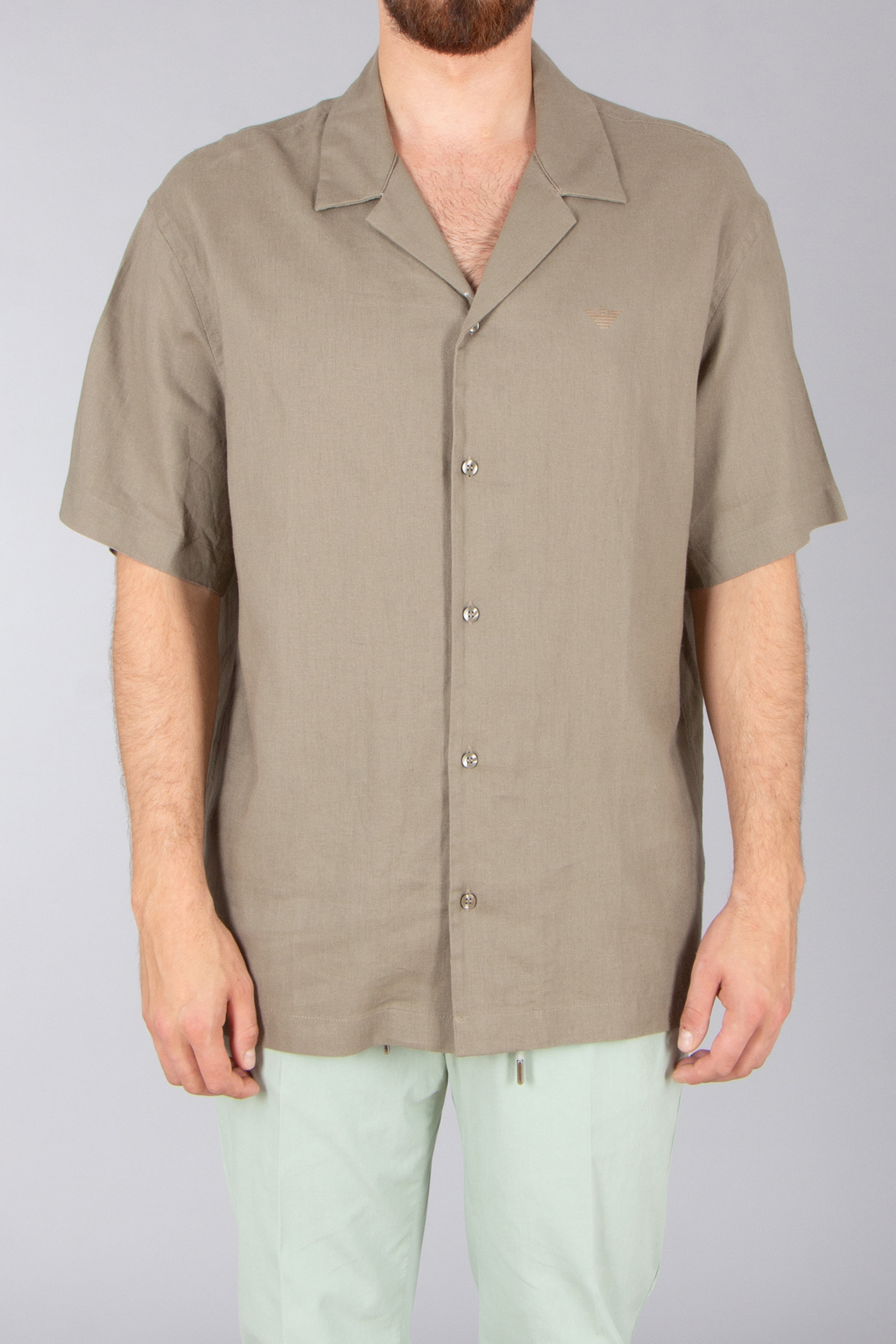 EMPORIO ARMANI Relaxed Fit Linen Blend Beachwear Short-Sleeve Shirt