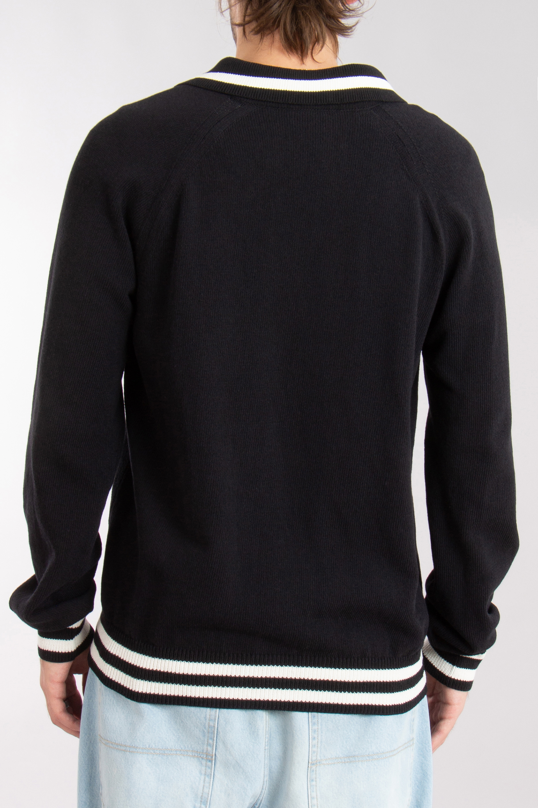 BALMAIN Lyocell-Cotton-Blend Long Sleeve Knit Polo BALMAIN Lyocell-Cotton-Blend Long Sleeve Knit Polo