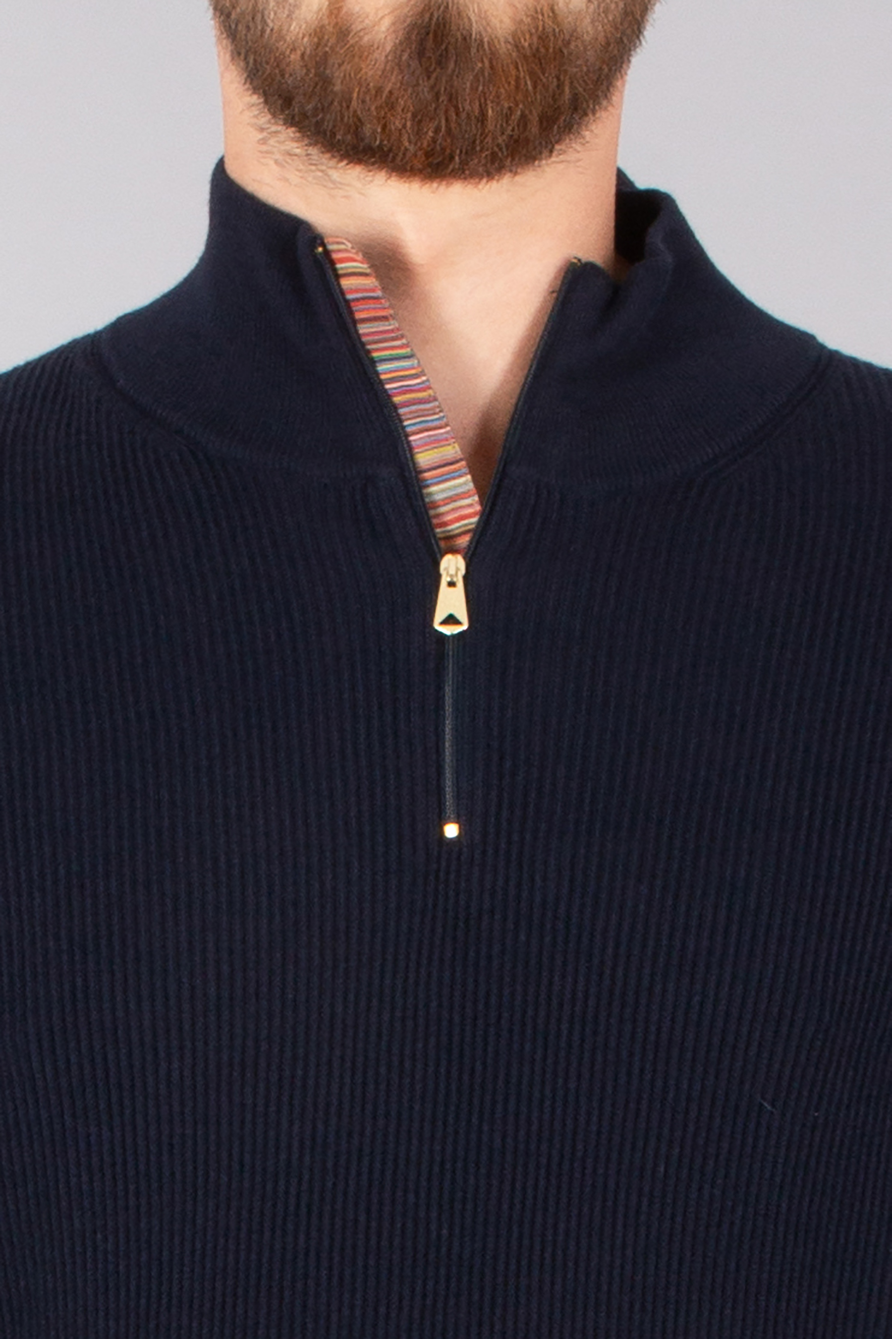 PAUL SMITH Regular Fit Ribbed Wool-Cotton Blend Half-Zip Sweater Zubehor, Erwachsene, Männlich, Mann, Person