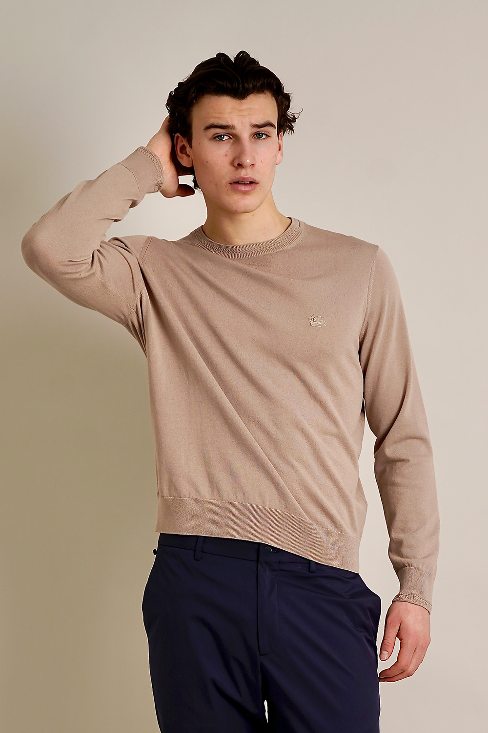 ETRO Regular Fit Embroidered Cotton-Silk Blend Crew Neck Sweater