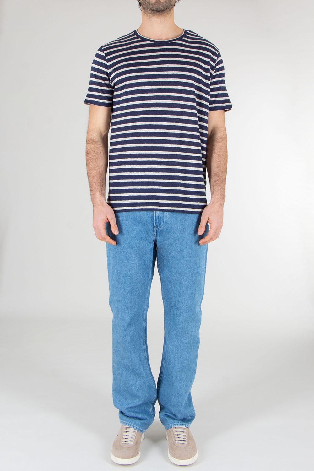 STEFAN BRANDT Regular Fit Striped Linen Jersey T-Shirt Enno