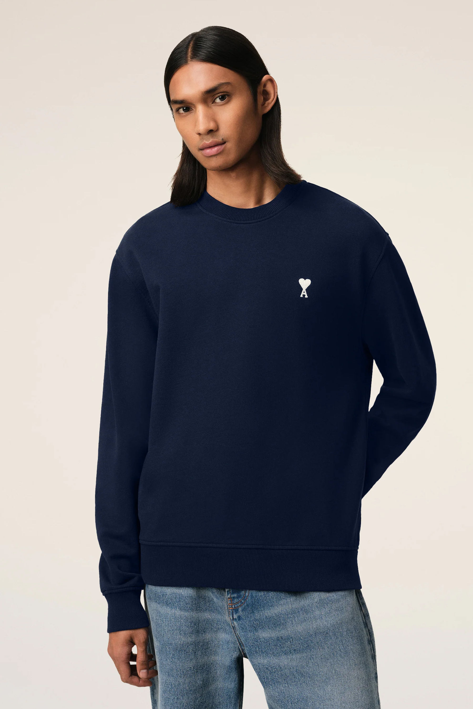 AMI PARIS Classic Fit Ami De Coeur Organic Cotton Fleece Sweatshirt AMI PARIS Classic Fit Ami De Coeur Organic Cotton Fleece Sweatshirt