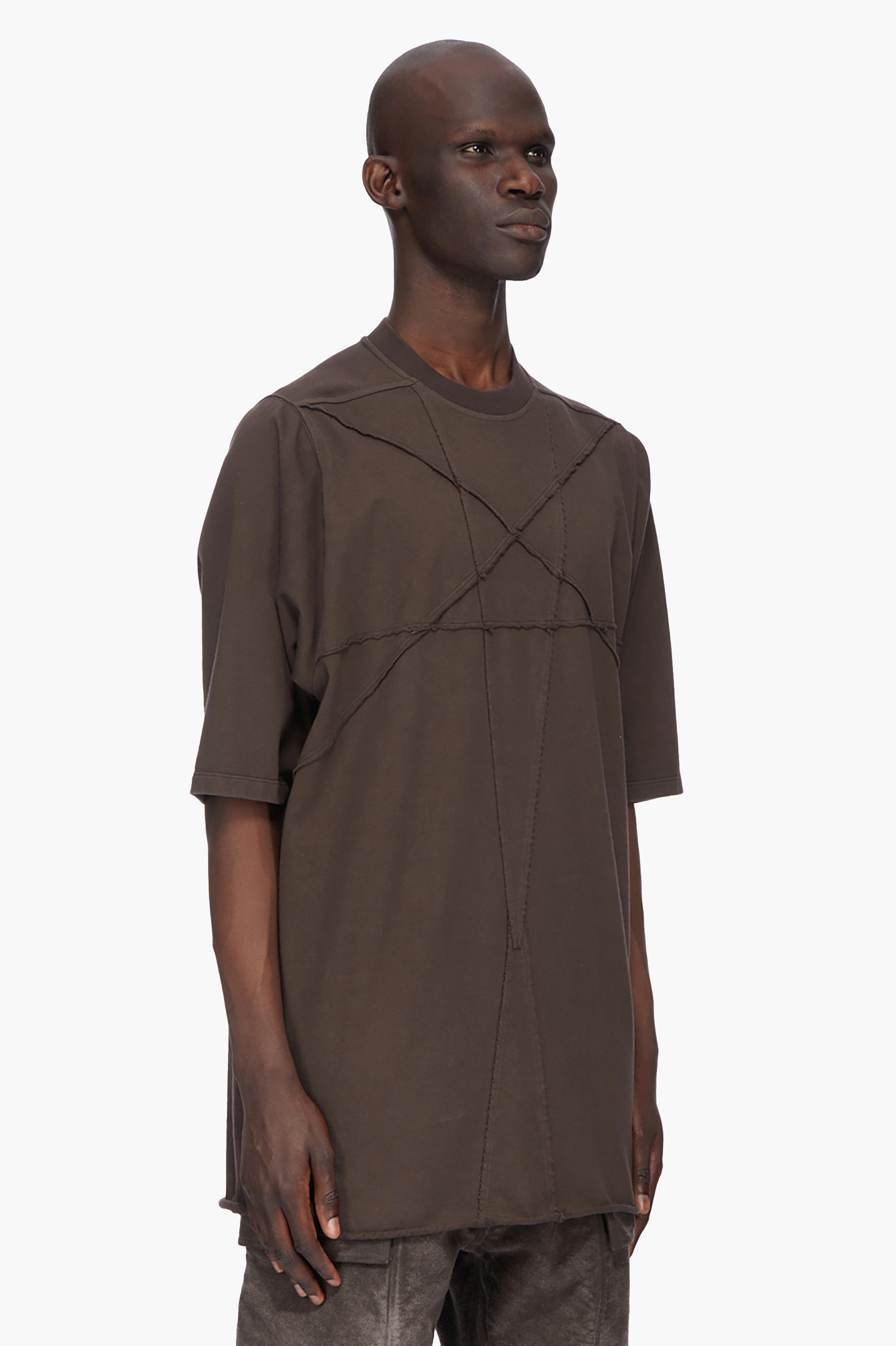 RICK OWENS DRKSHDW Oversized Fit Graphic Stitching Compact Heavy Organic Cotton Jersey Jumbo Short Sleeve T-Shirt Langarm, Ärmel, T-shirt, Mann, Person