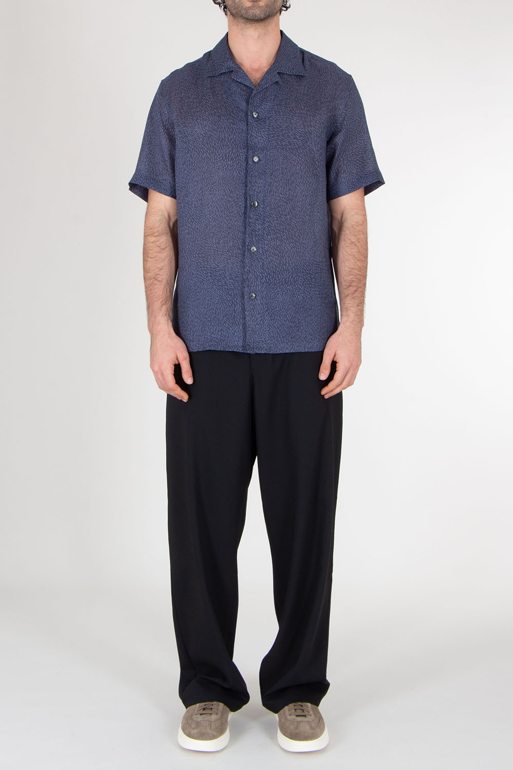 BRIONI Patterned Cuban Fit Linen Short Sleeve Shirt