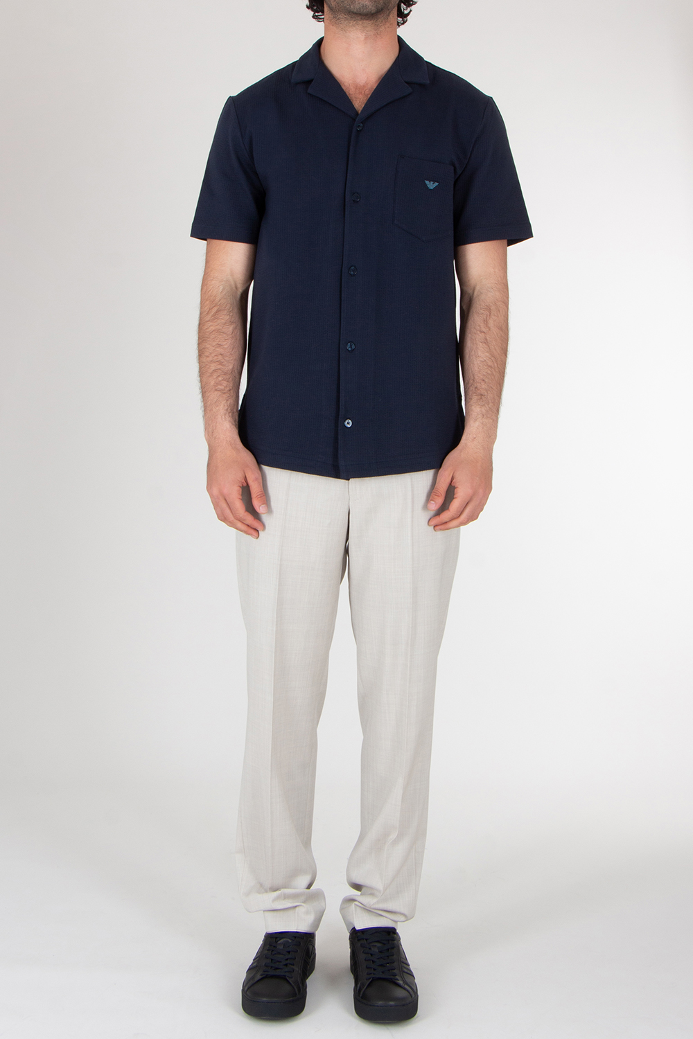 EMPORIO ARMANI Striped Seersucker Short Sleeve Shirt