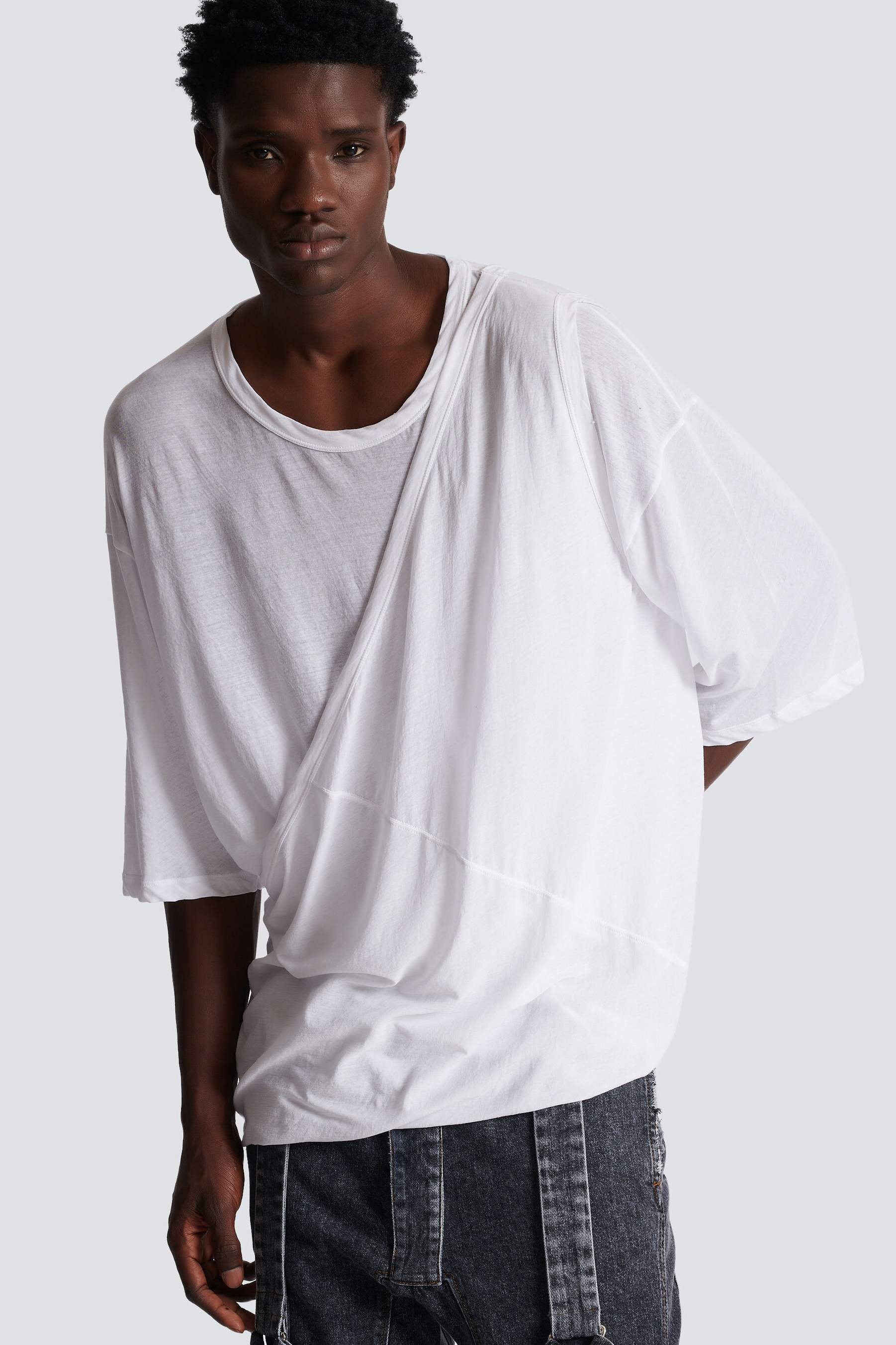 BALMAIN Draped Double-Layer Cotton T-Shirt