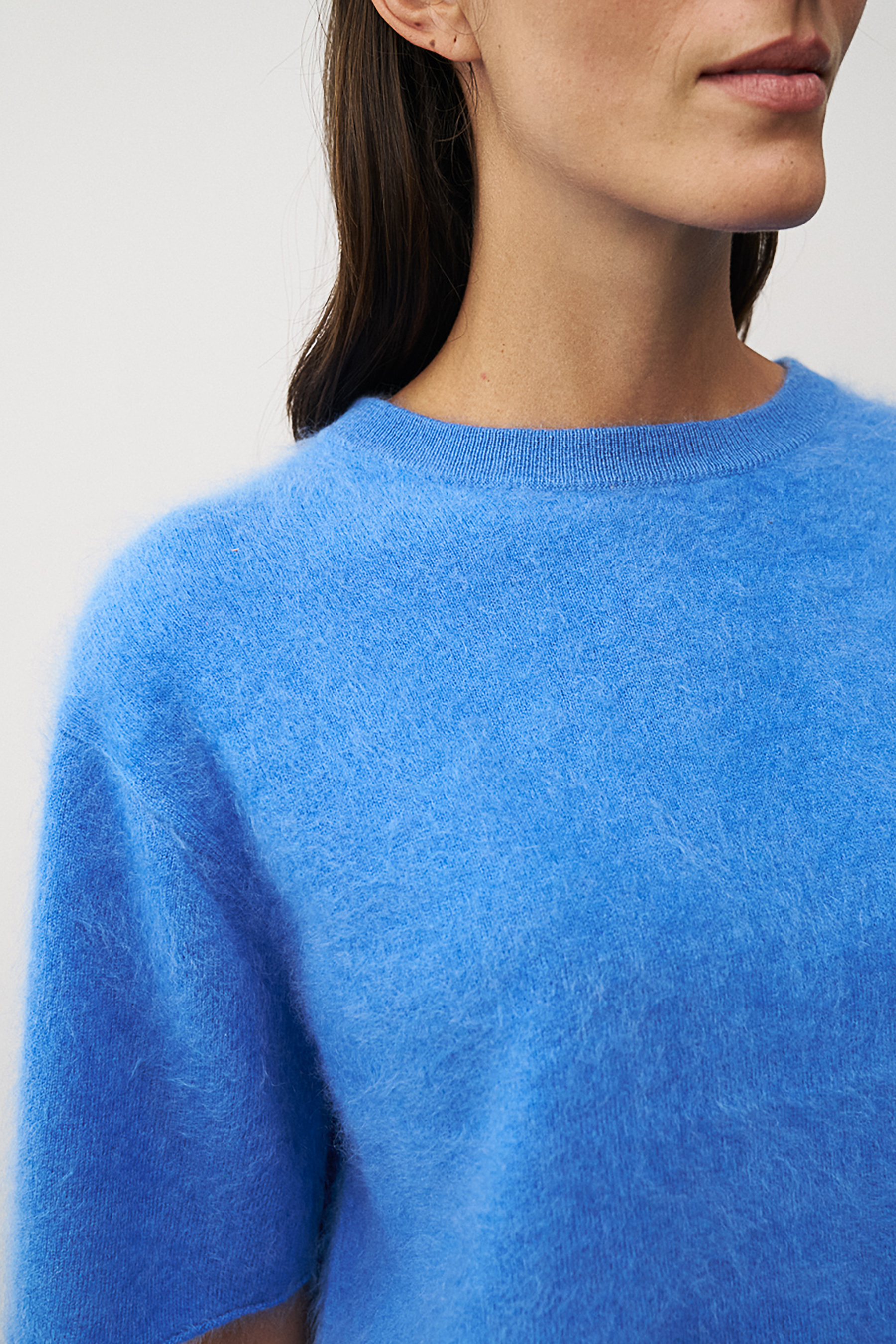 0039 ITALY Casual Fit Brushed Cashmere-Wool Blend Short-Sleeve Crew Neck Sweater Ines T-shirt, Erwachsener, Weiblich, Person, Frau