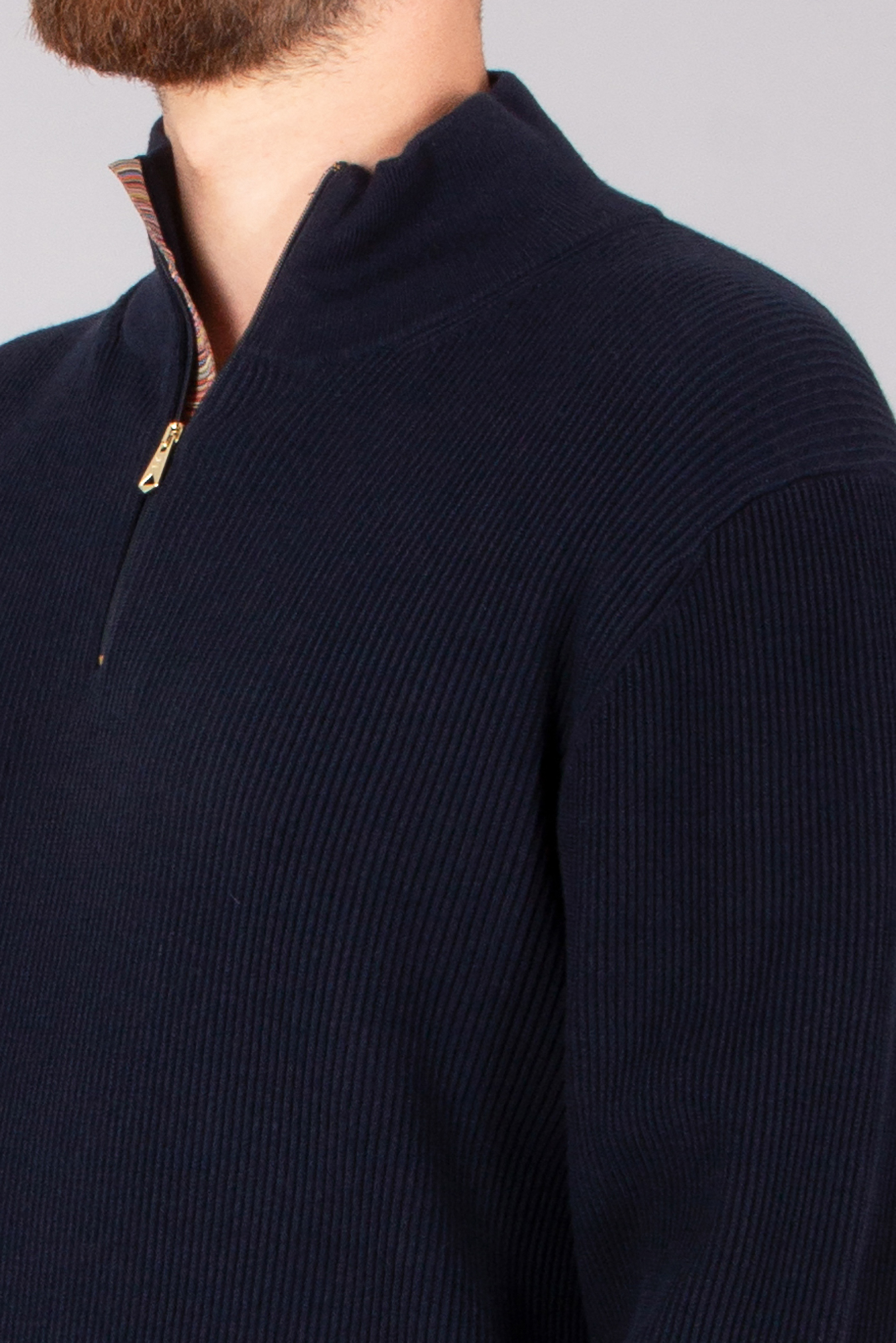PAUL SMITH Regular Fit Ribbed Wool-Cotton Blend Half-Zip Sweater Pulli, Vlies, Erwachsener, Mann, Person