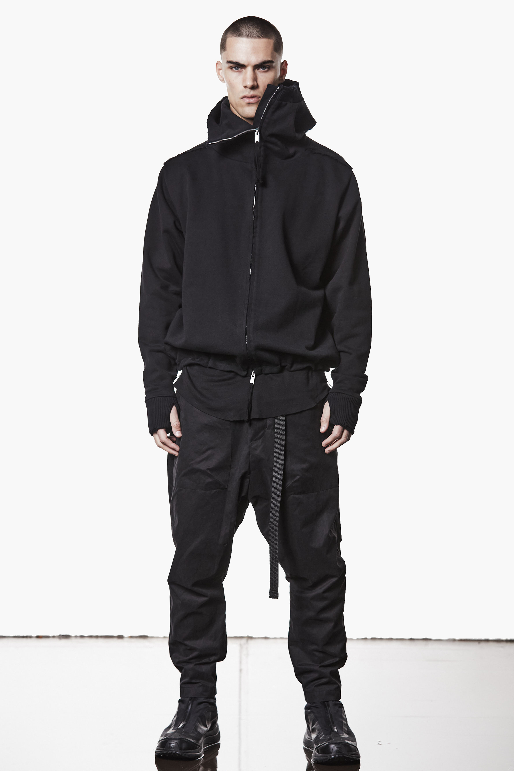 THOM KROM Relaxed Fit Long Cotton French Terry Zip-Up Hoodie Mantel, Jacke, Sweatshirt, Kapuzenpulli, Person