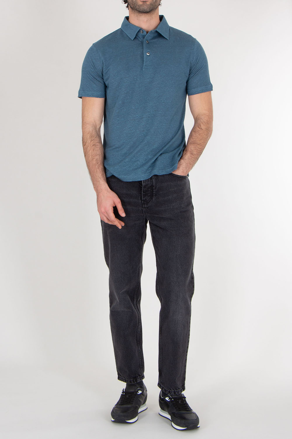 AURÉLIEN Slim Fit Linen Polo Shirt