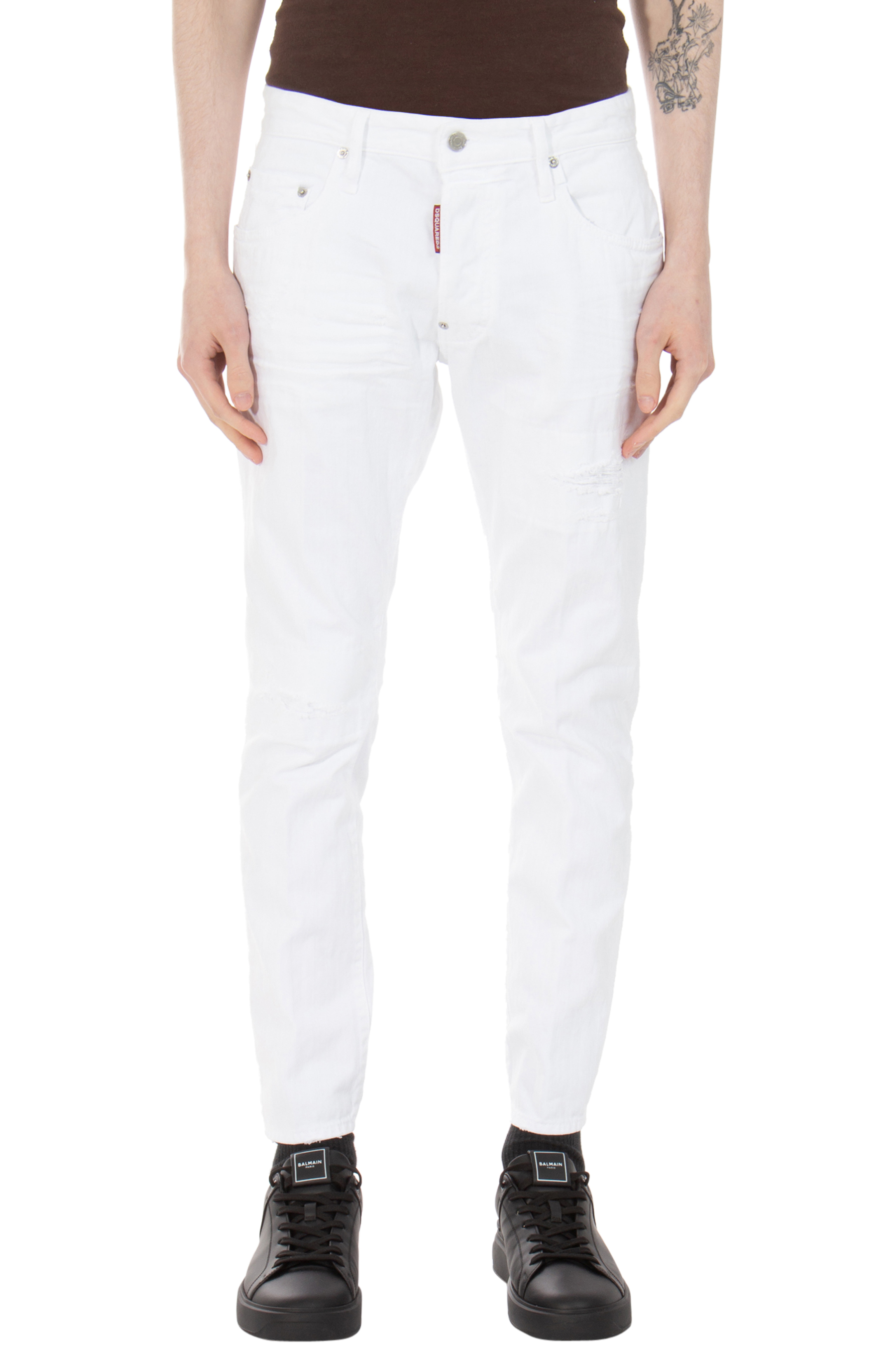 DSQUARED2 White Bull Cotton Stretch Denim Skater Jeans DSQUARED2 White Bull Cotton Stretch Denim Skater Jeans