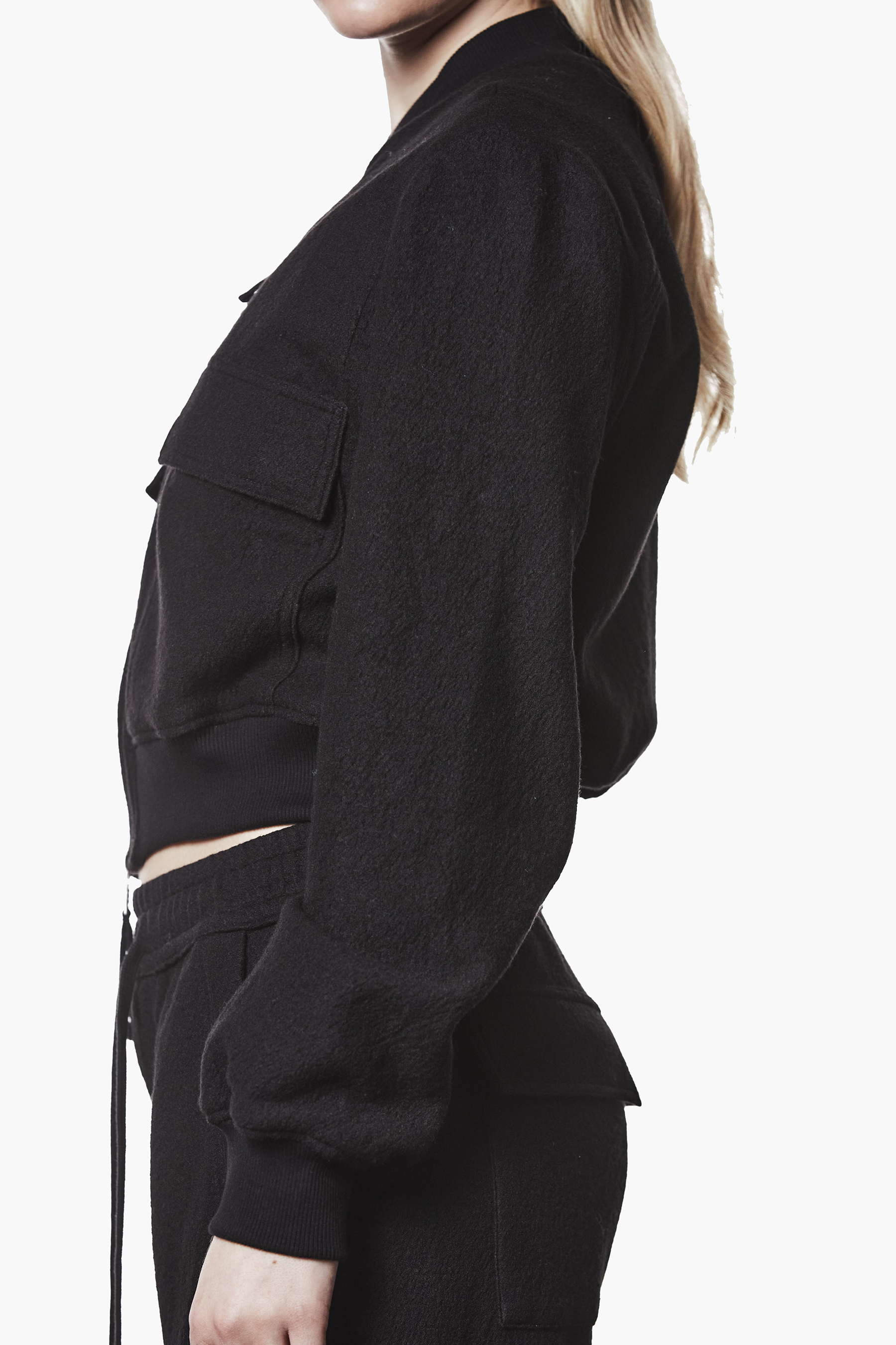 THOM KROM Relaxed Fit Cropped Comfort Wool Bomber Jacket Mantel, Langarm, Jacke, Blazer, Person