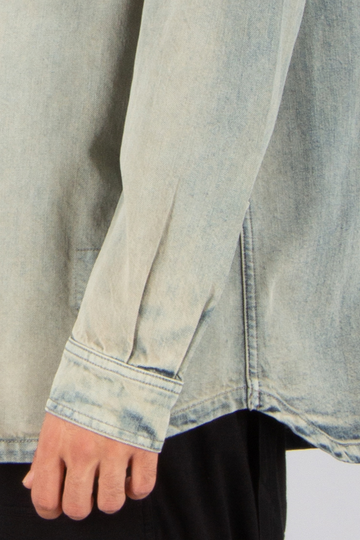 RICK OWENS DRKSHDW Oversized Fit Mineral Pearl Cotton Denim Jumbo Outershirt Bekleidung, Hosen, Langarm, Jeans, Person