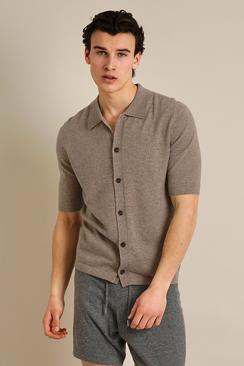 MIENTUS BERLIN Regular Fit Cashmere Short-Sleeve Knit Shirt