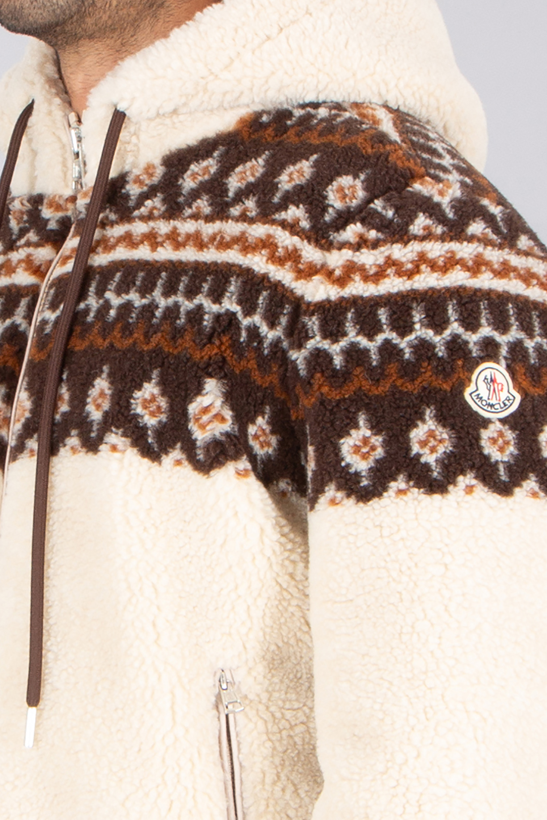 MONCLER Loose Fit Teddy Virgin Wool Blend Jacquard Zip-Up Hoodie Strickwaren, Pullover, Mantel, Jacke, Fleece