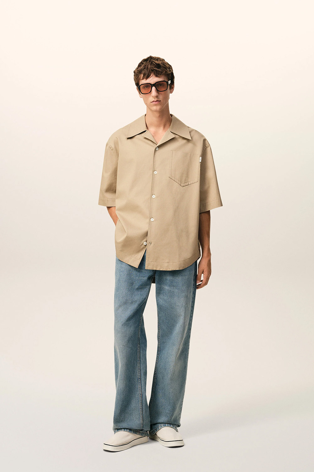 AMI PARIS Oversized Short Sleeve Cotton Gabardine Shirt