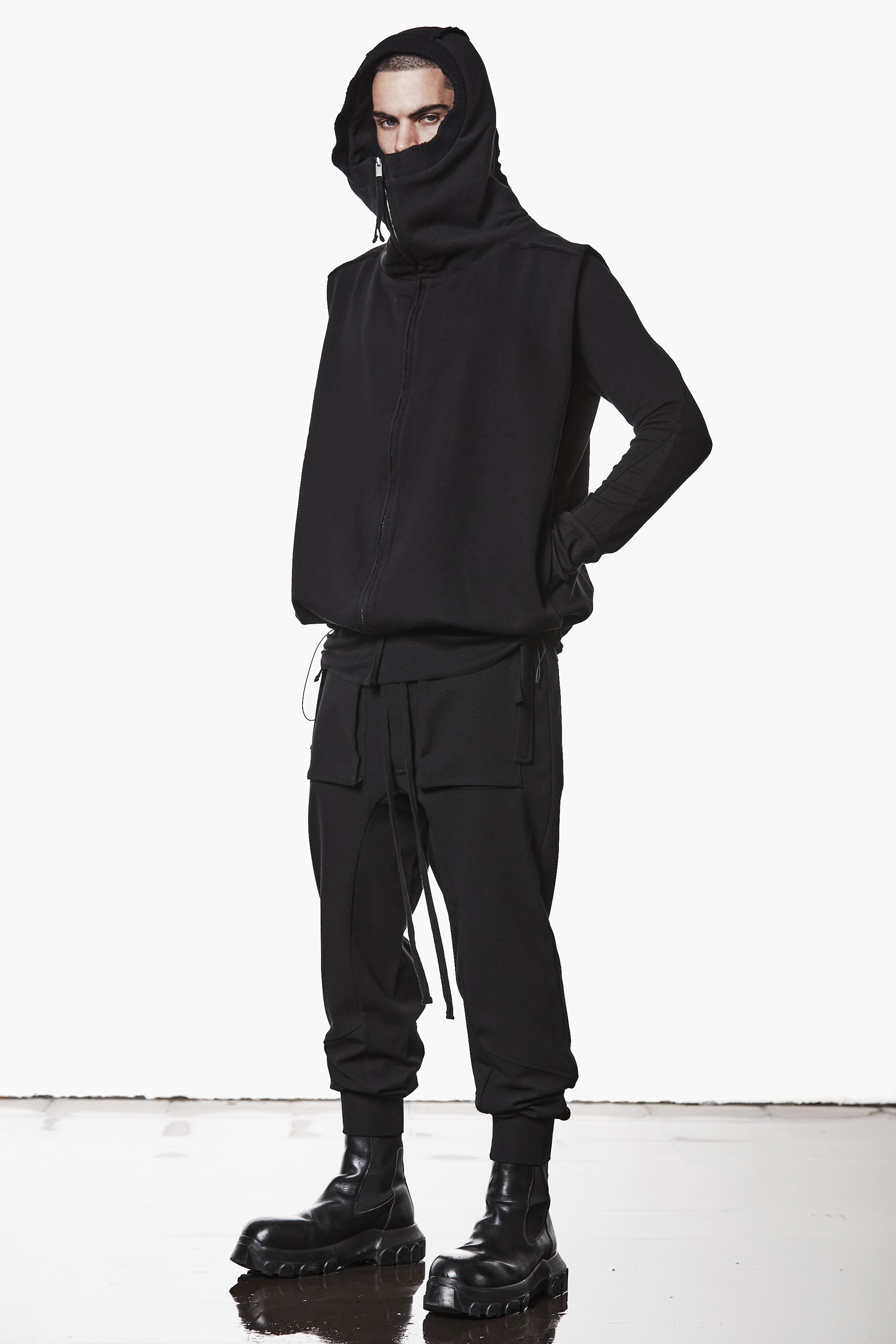 THOM KROM Loose Fit Cotton Blend Sweat Hooded Long Vest Kapuzenpulli, Pullover, Sweatshirt, Kapuze, Person