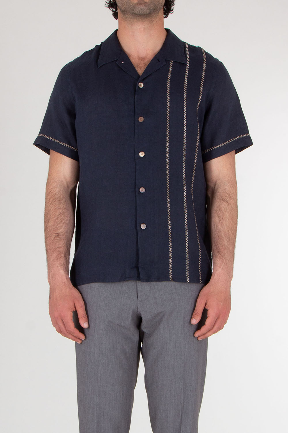 PAUL SMITH Casual-Fit Piece-Dyed Navy Shirt with Embroidery