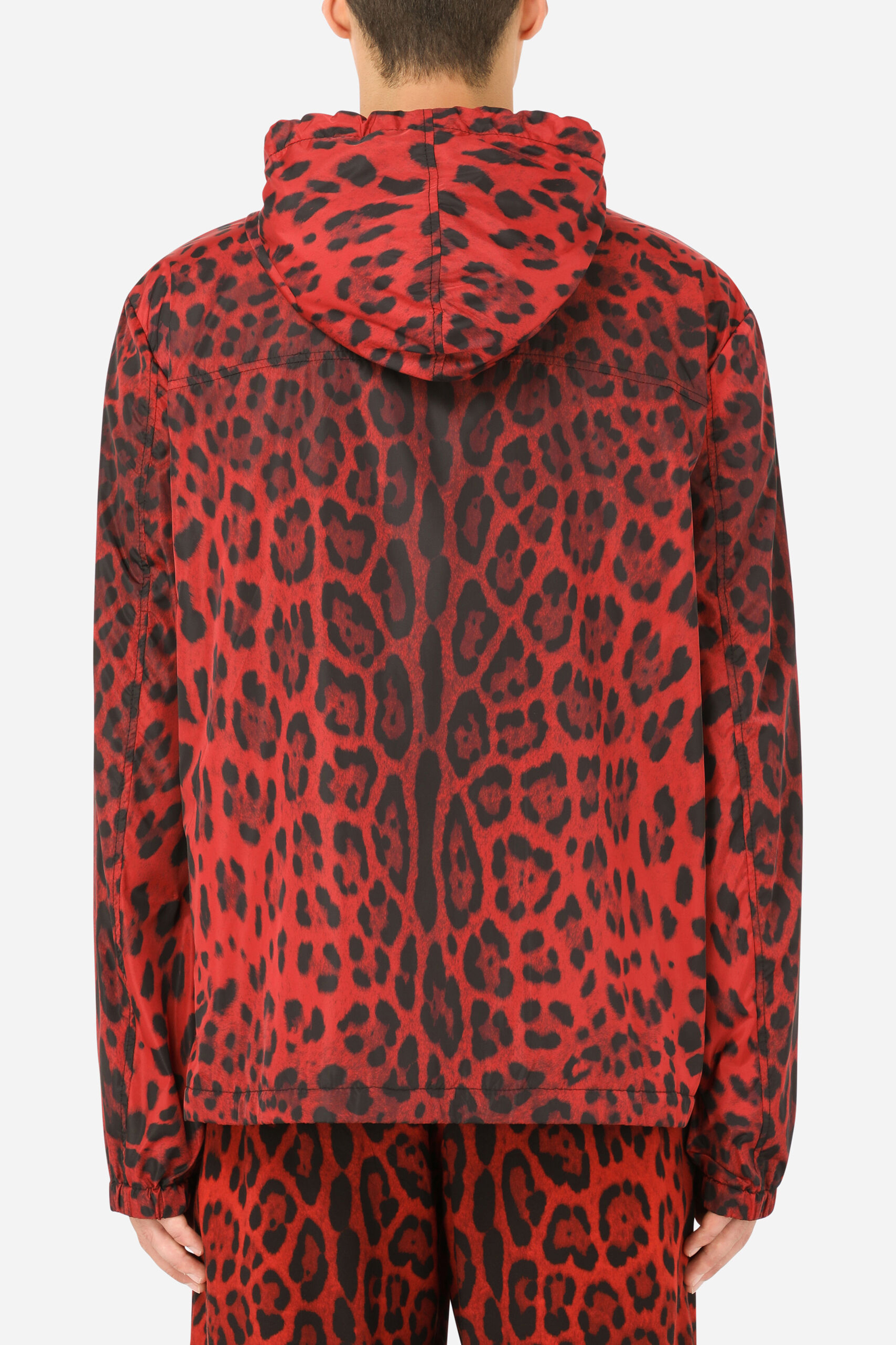 DOLCE & GABBANA Hooded Leopard Print Nylon Jacket