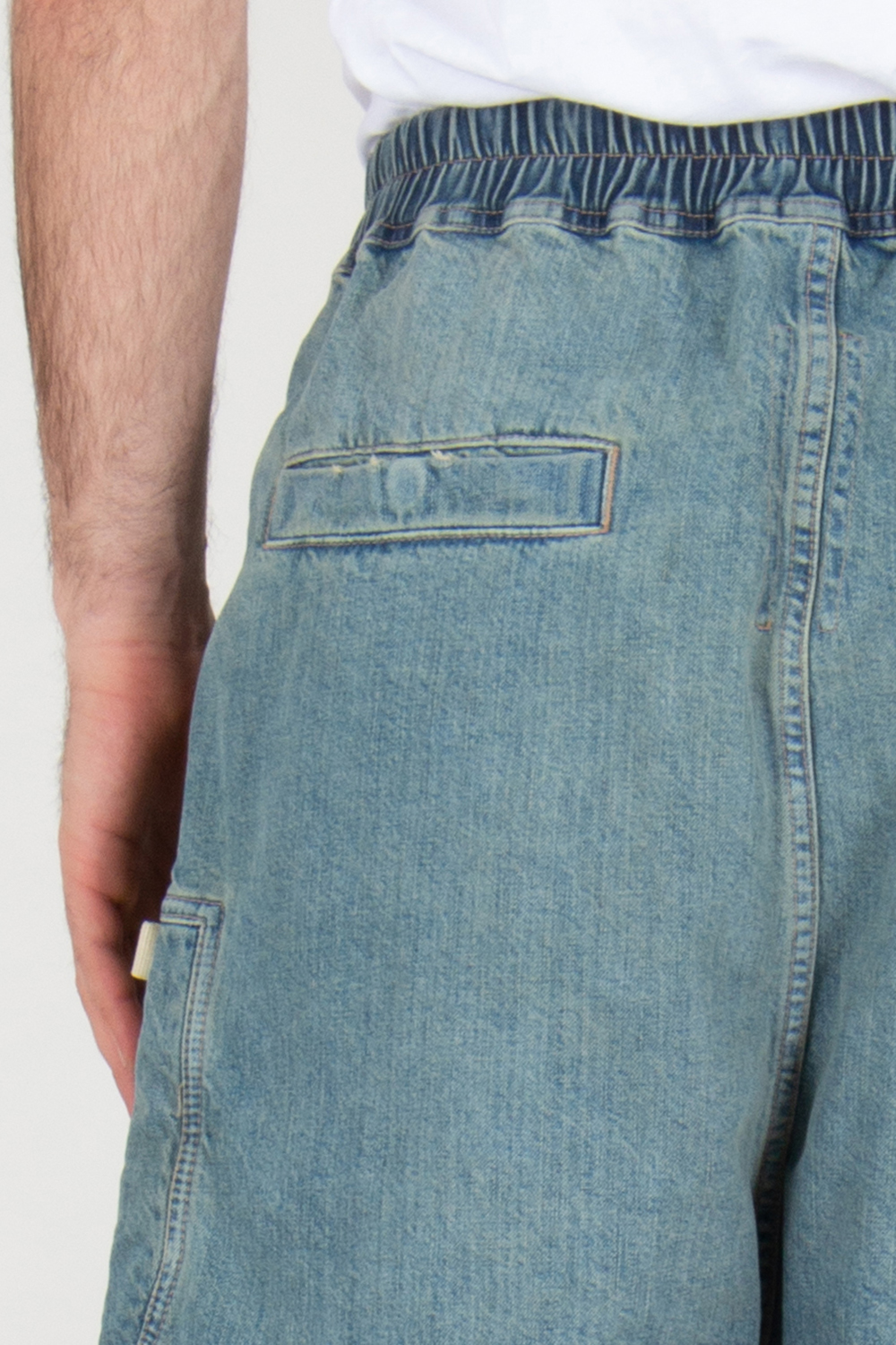 RICK OWENS DRKSHDW Wide Leg Washed Denim Zipped Shorts Bauhaus Pods