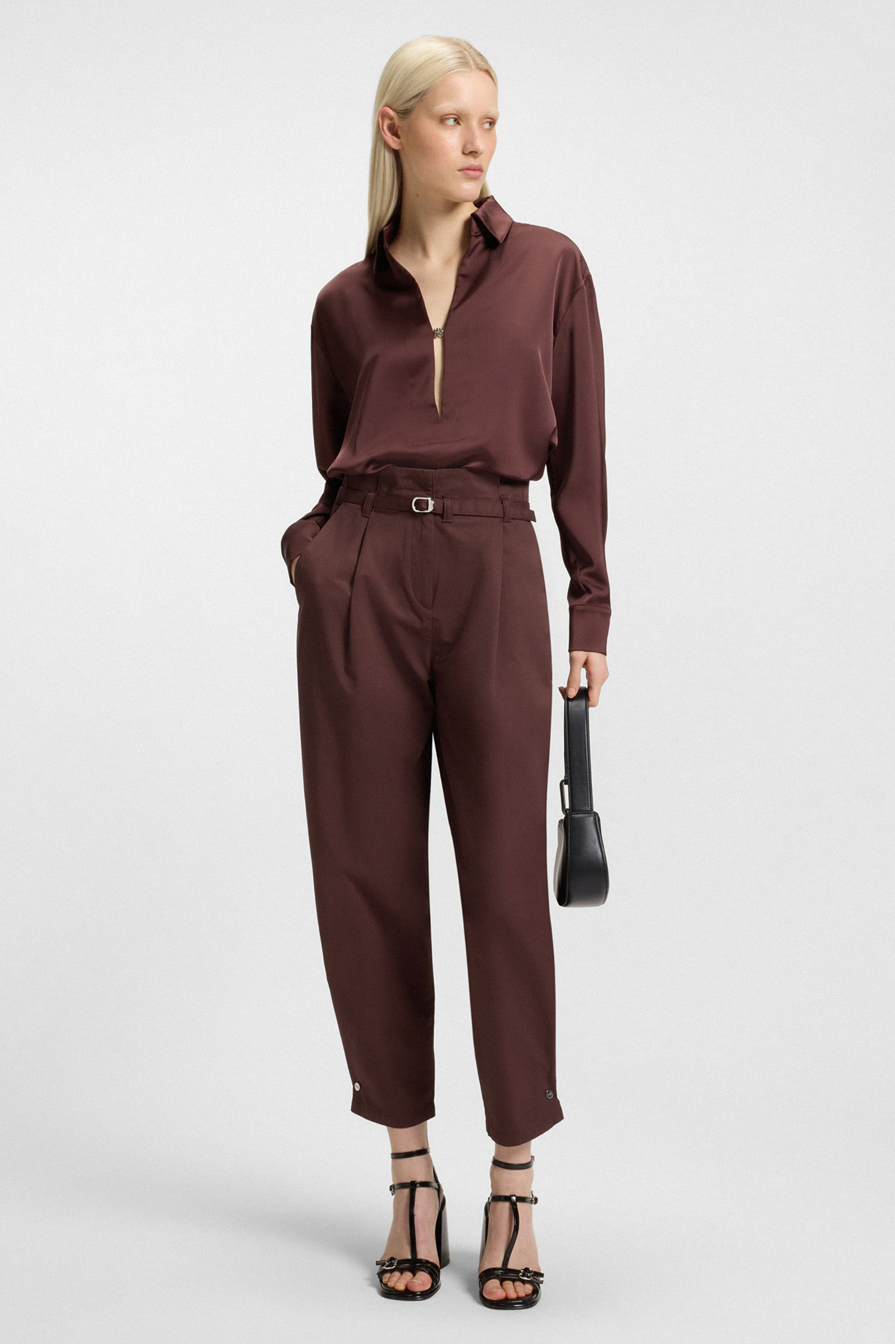HUGO Tapered Fit Cotton Twill Pants Hazelda Hosen, Formelle Kleidung, Anzug, Langarm, Bluse
