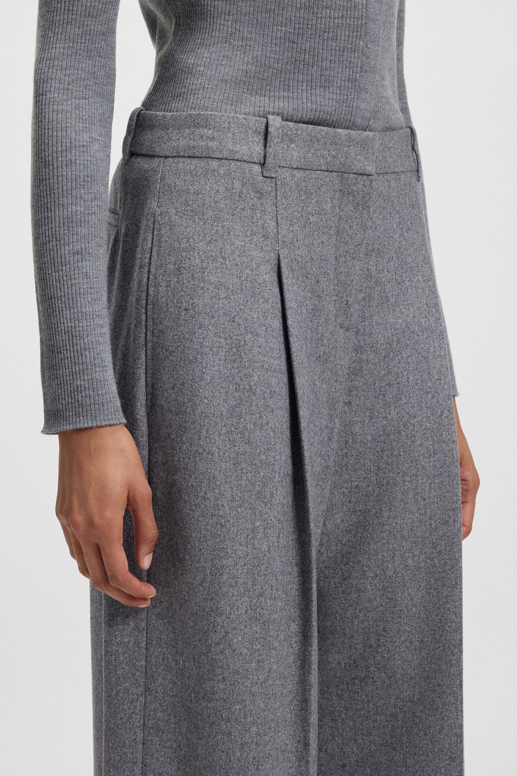 BOSS Extra Long Wide Leg Recycled Wool-Lyocell Blend Flannel Pants Tiana Rock, Hosen, Langarm, Mantel, Leinen