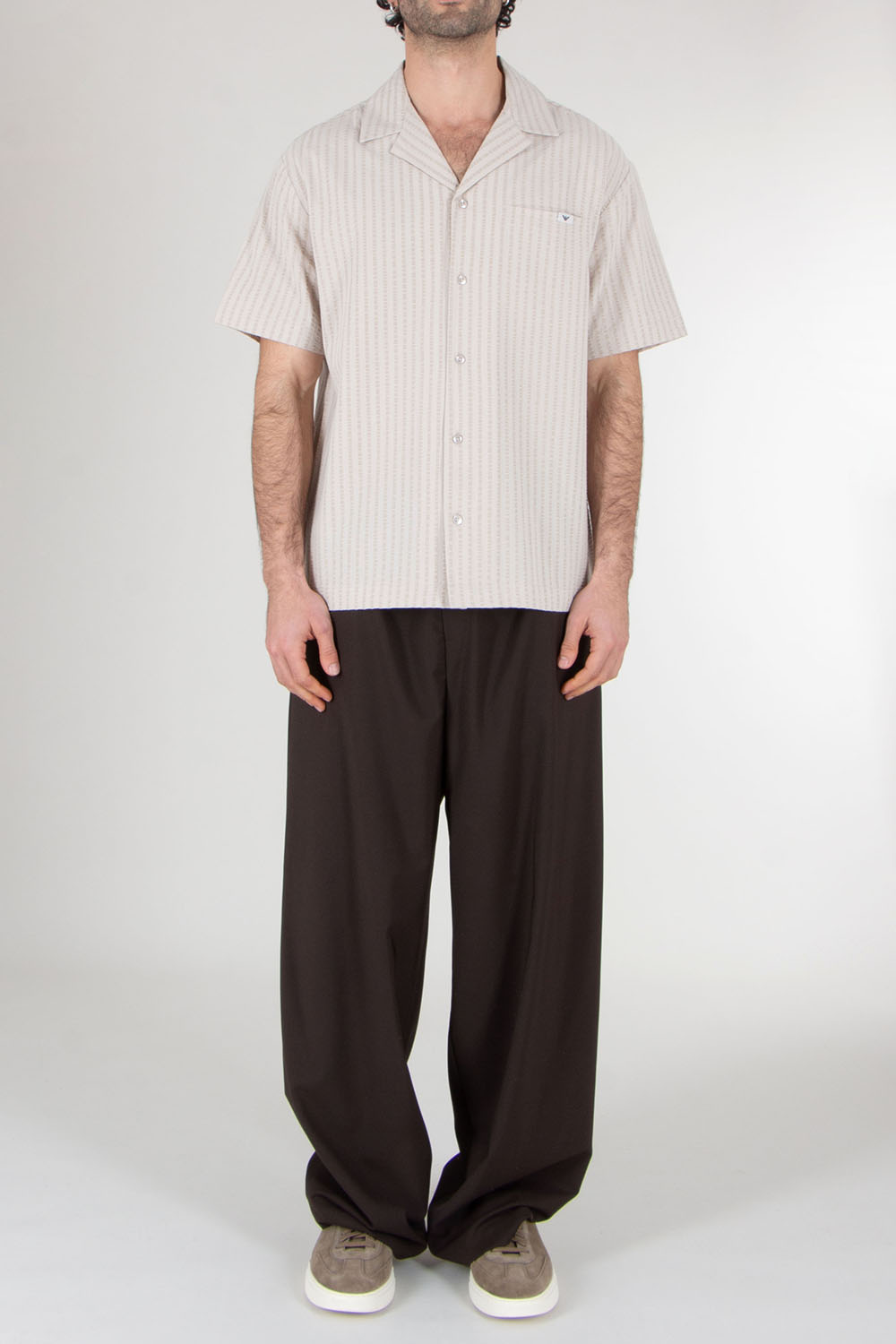 EMPORIO ARMANI Striped Seersucker Short Sleeve Shirt