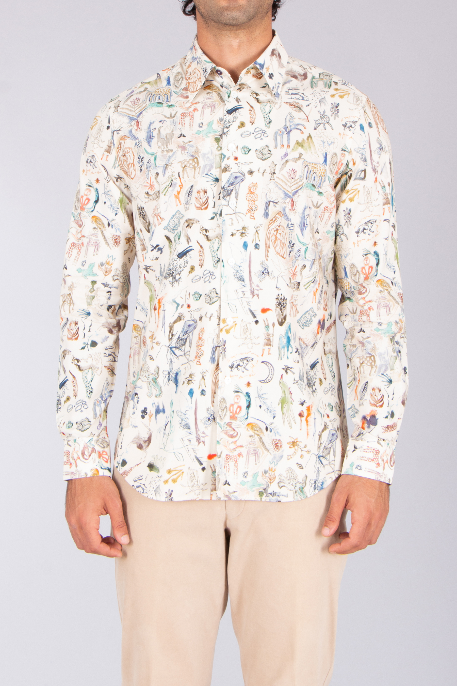 PAUL SMITH Tailored Fit Little Beasts Print Viscose-Cotton Blend Shirt Bekleidung, Hemd, Langarm, Ärmel
