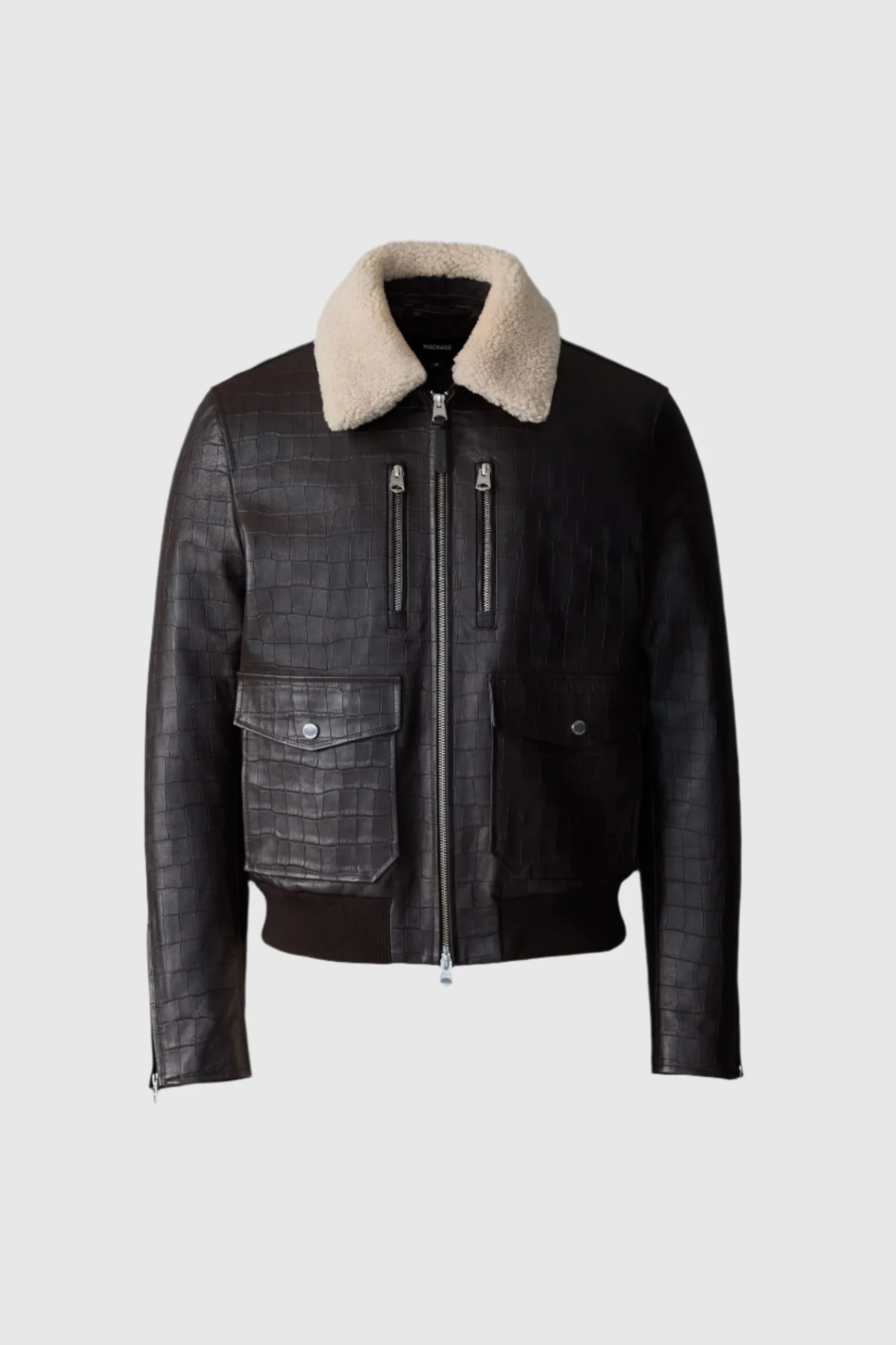 MACKAGE Regular Fit Shearling Trim Croc-Embossed Leather Jacket Chance-NV Bekleidung, Mantel, Jacke, Jacke aus Leder