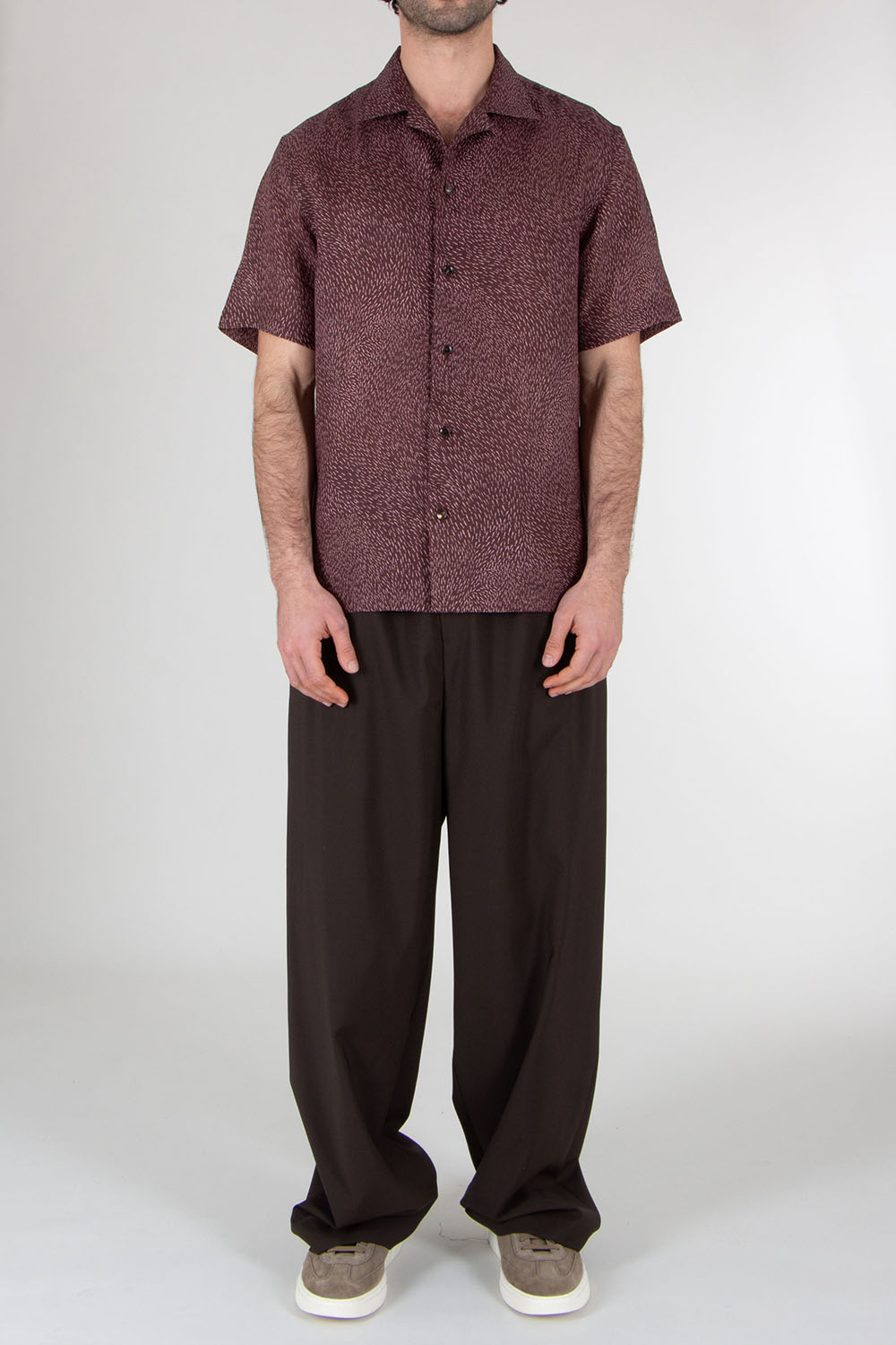 BRIONI Patterned Cuban Fit Linen Short Sleeve Shirt