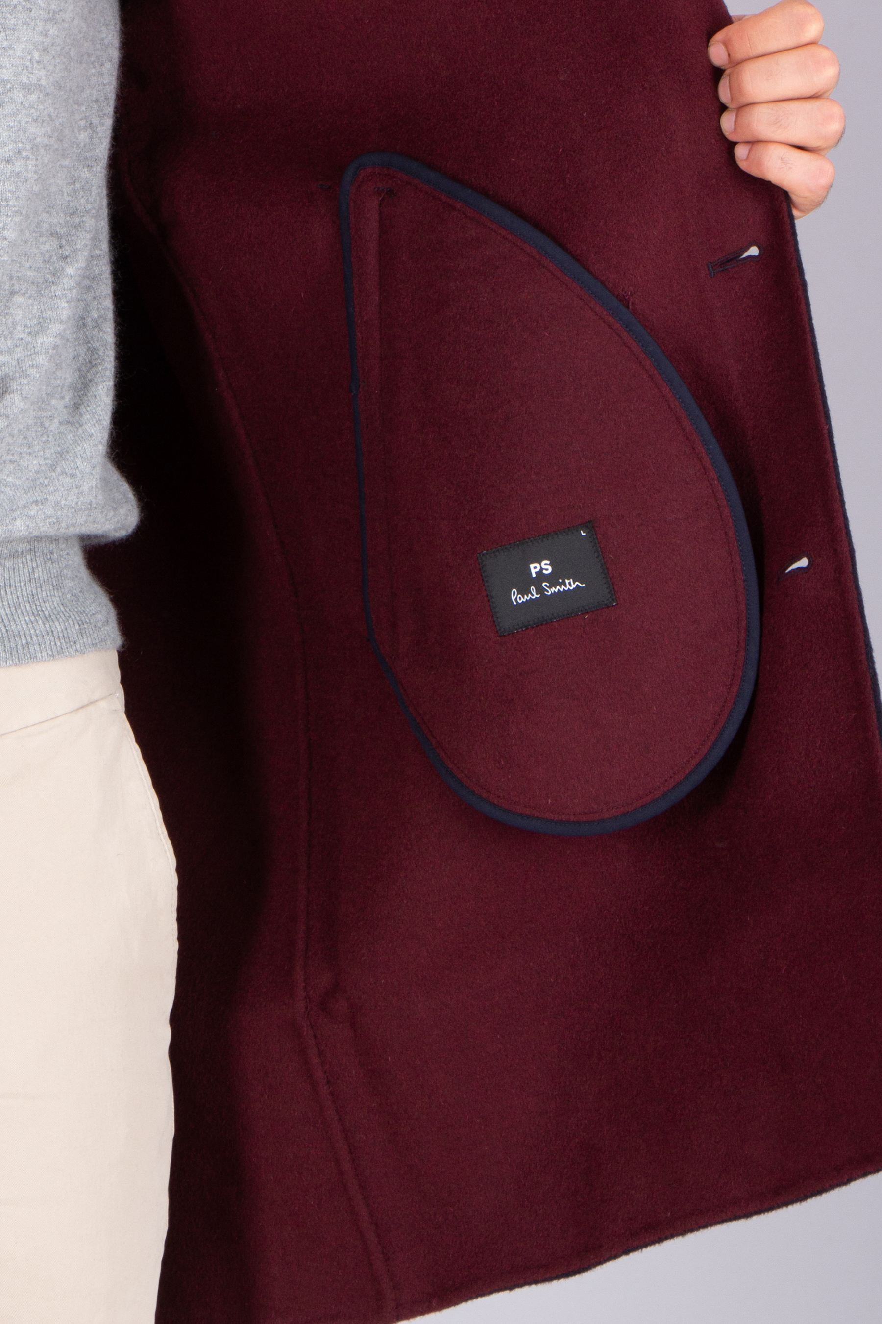 PAUL SMITH Regular Fit Double-Face Wool Blend Overcoat Langarm, Ärmel, Kastanienbraun, Vlies, Mantel